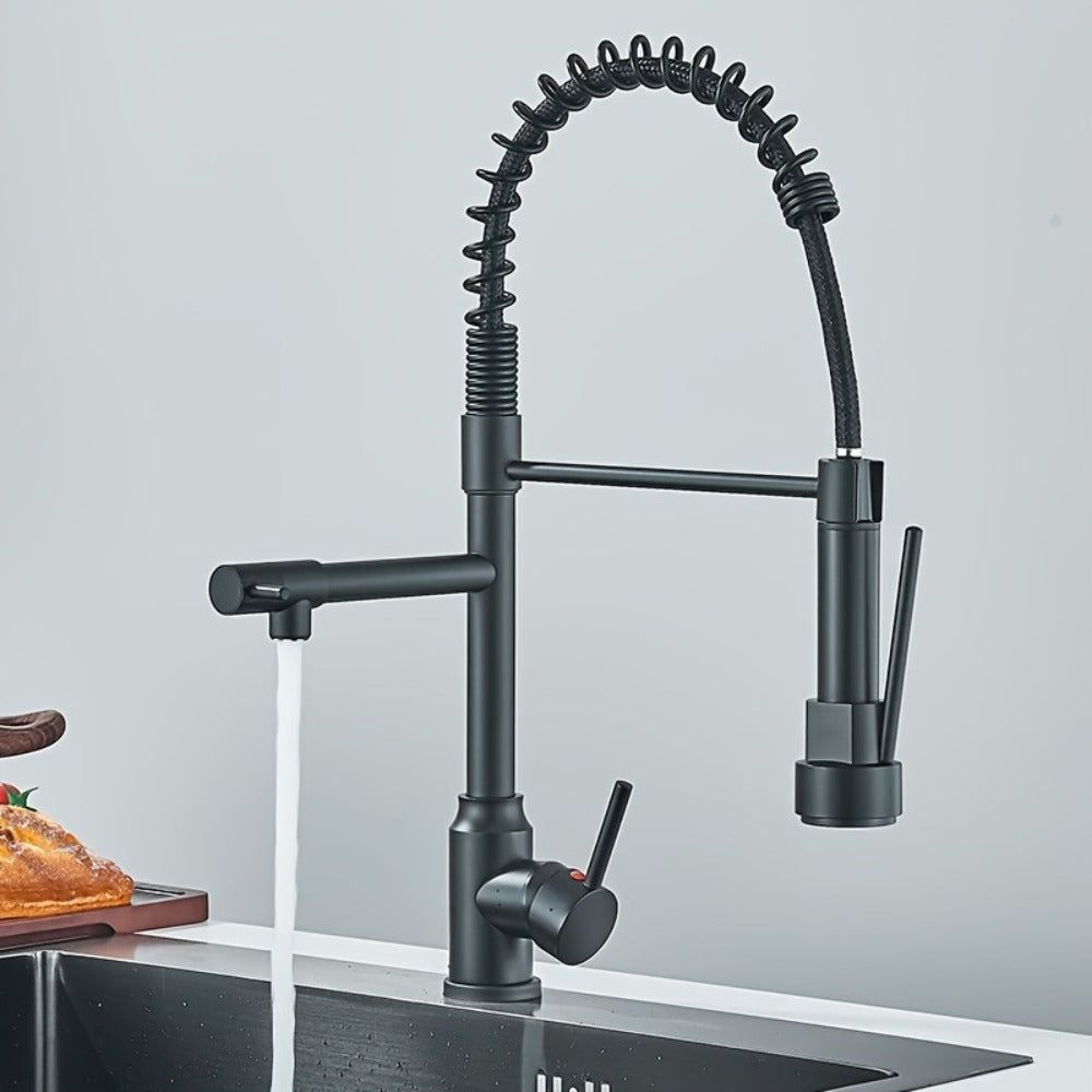 Kitchen Faucet with Pull Down Sprayer Single Handle Single Hole High Arc Spring Commercial Sink Faucet ¨C 360¡ã Swivel Splash-Proof Nozzle, Matte Black Chrome Brushed Nickel, Modern Monobloc Mixer Tap