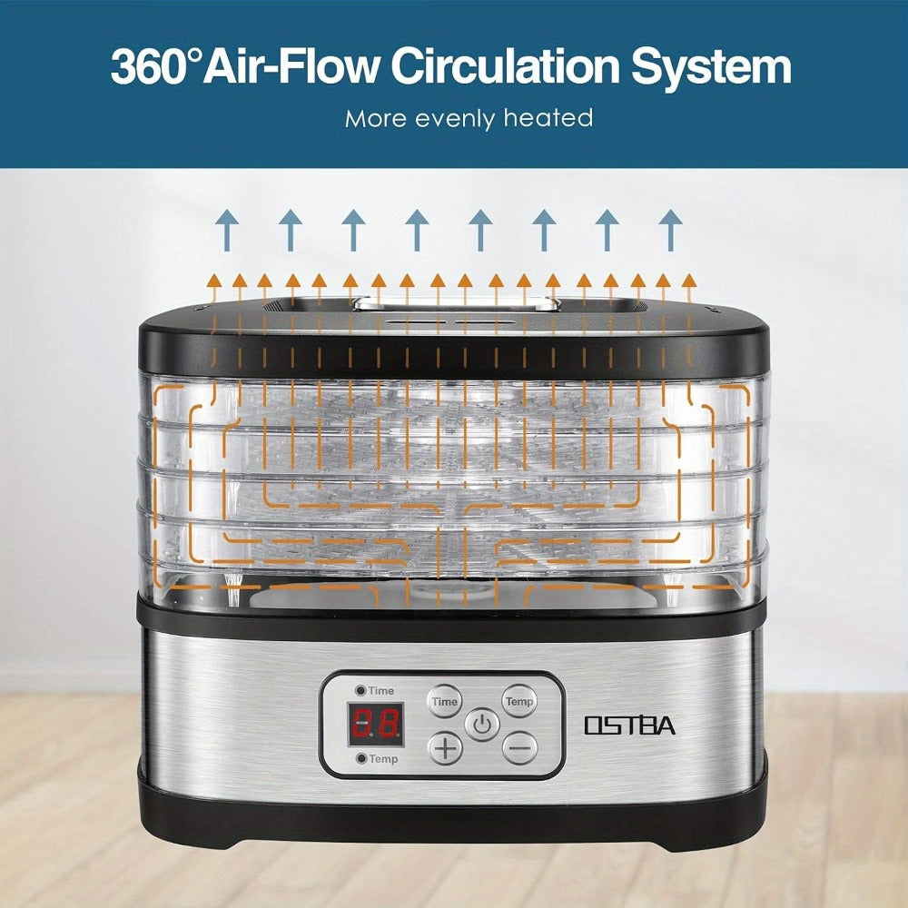 Food Dehydrator Machine 5 Tray BPA Free 240W LED Digital Touchscreen Adjustable Temperature 95-158F 72H Timer for Jerky Fruit Herbs Dog Treats Snacks Electric Food Dryer with Recipe Book