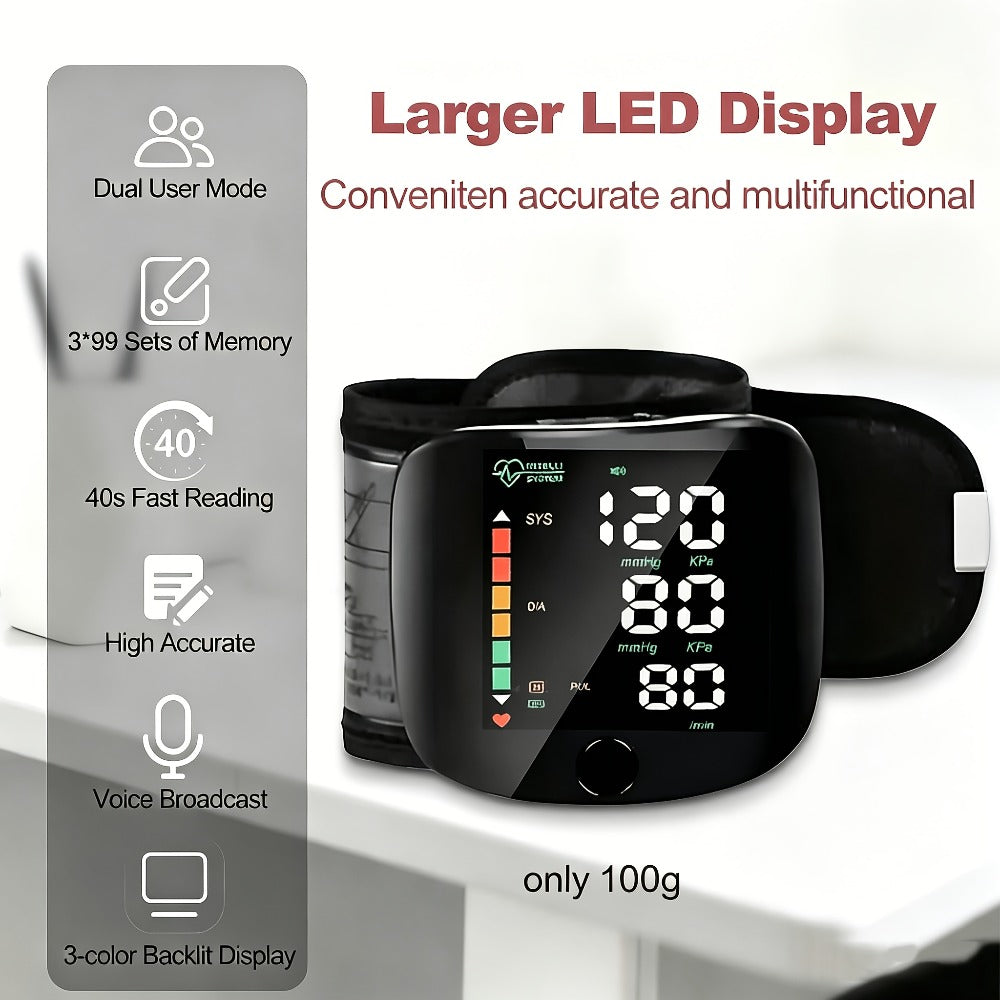 Wrist Blood Pressure Monitor with Large LCD Display ¨C Portable Digital BP Machine with Adjustable Cuff, Pulse Rate Detection & One-Button Operation for Home Use
