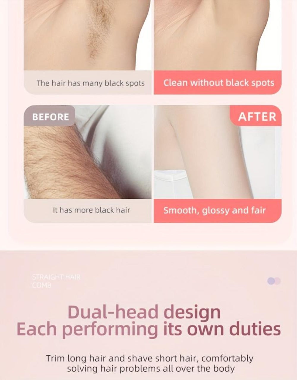 Electric Epilator for Women Double Head USB Rechargeable Painless Hair Removal Shaver Bikini Trimmer Body Private Area Grooming Device