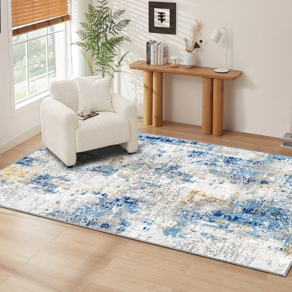 Moroccan Boho Area Rug Machine Washable Low Pile Soft Indoor Carpet for Living Room Bedroom Office Neutral Blue Brown Red Multi-Size