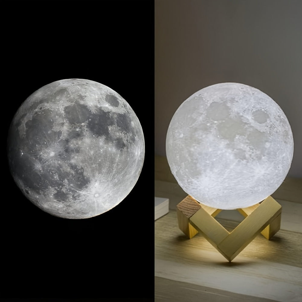 Moon Lamp 16-Color RGBW LED Night Light - 3D Printed 6.1¡± Realistic Moon with Remote Control & Wooden Stand, USB Powered Bedside Lamp for Bedroom Decor, Birthday Gift for Women, Moms & Friends