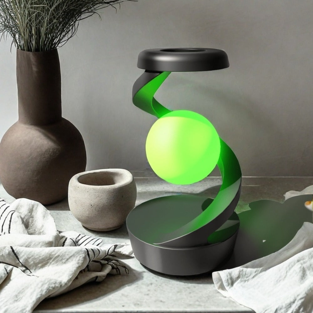 Floating Rotating Night Light with Wireless Charger ¨C Smart Desktop Visual Levitating Lamp with Light Sensor, Hand Wave Control, Atmosphere Mood Light for Bedroom Office Party Decor, Gift (Grey/White)