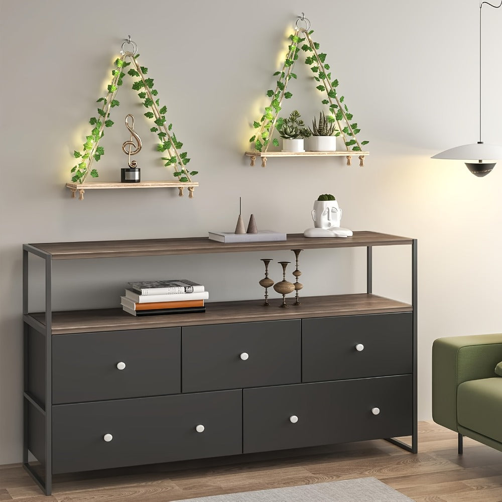 Floating Wall Shelves with Artificial Ivy LED Strip Lights Macrame Boho Wood Hanging Shelf Plant Wall Decor Bedroom Living Room Bathroom 15.7 Inch