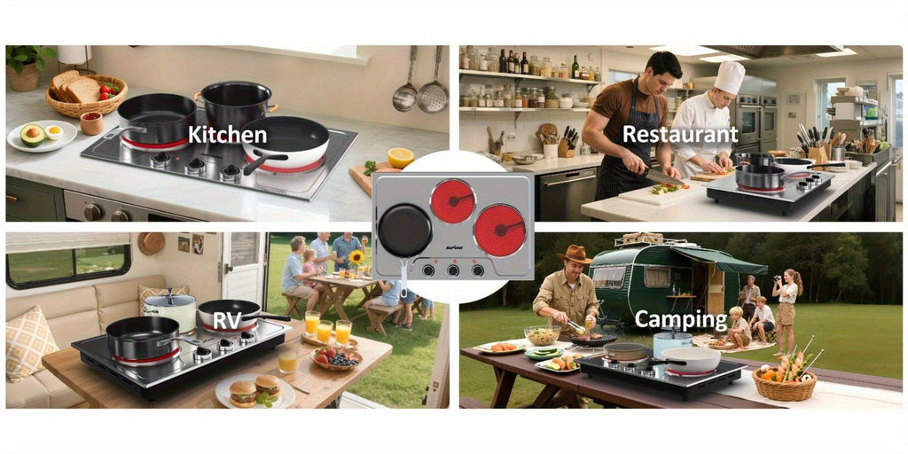 Portable Electric Cooktop Triple Burner 1800W ¨C Royalcraft Countertop Electric Stove with Knob Control, Indicator Light, Compatible with All Cookware, Silver