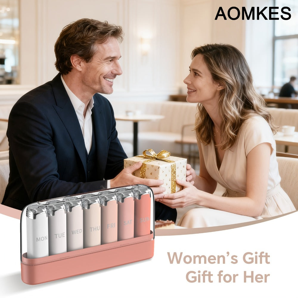 Weekly Pill Organizer for Women, 7-Day 3-Times-a-Day Pill Box with 21 Compartments, Removable Travel Pill Case, Vitamin & Supplement Organizer, Spill-Proof Gradient Pink Lipstick Design Gift for Mom