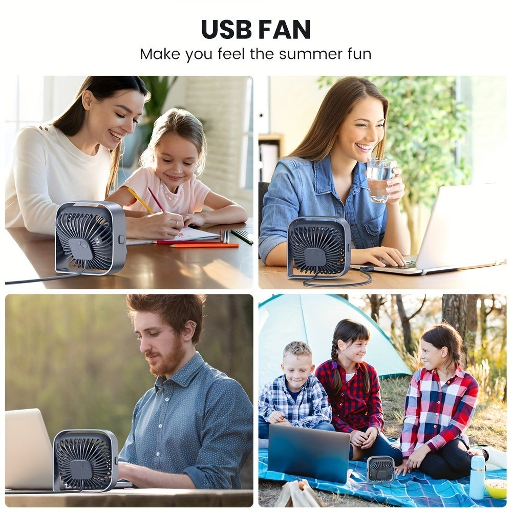 USB Desk Fan Portable, Small Personal Fan 3 Speed Settings 360¡ã Rotation Silent Operation, Compact Lightweight USB Powered Cooling Fan for Home Office Dorm Bedroom Travel, Grey Blue Pink White