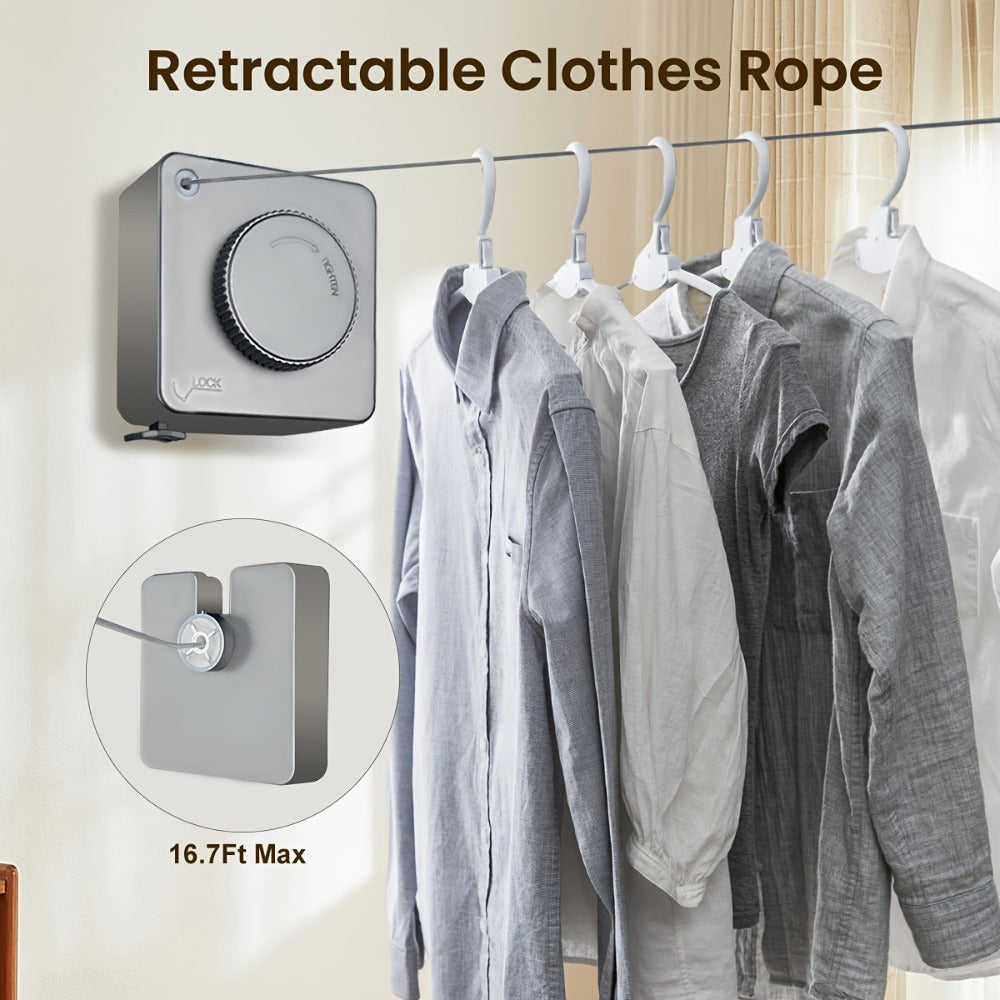 Retractable Clothesline Wall Mounted Stainless Steel Non-Sagging Indoor Outdoor Laundry Drying Line 15.1 Ft Heavy Duty