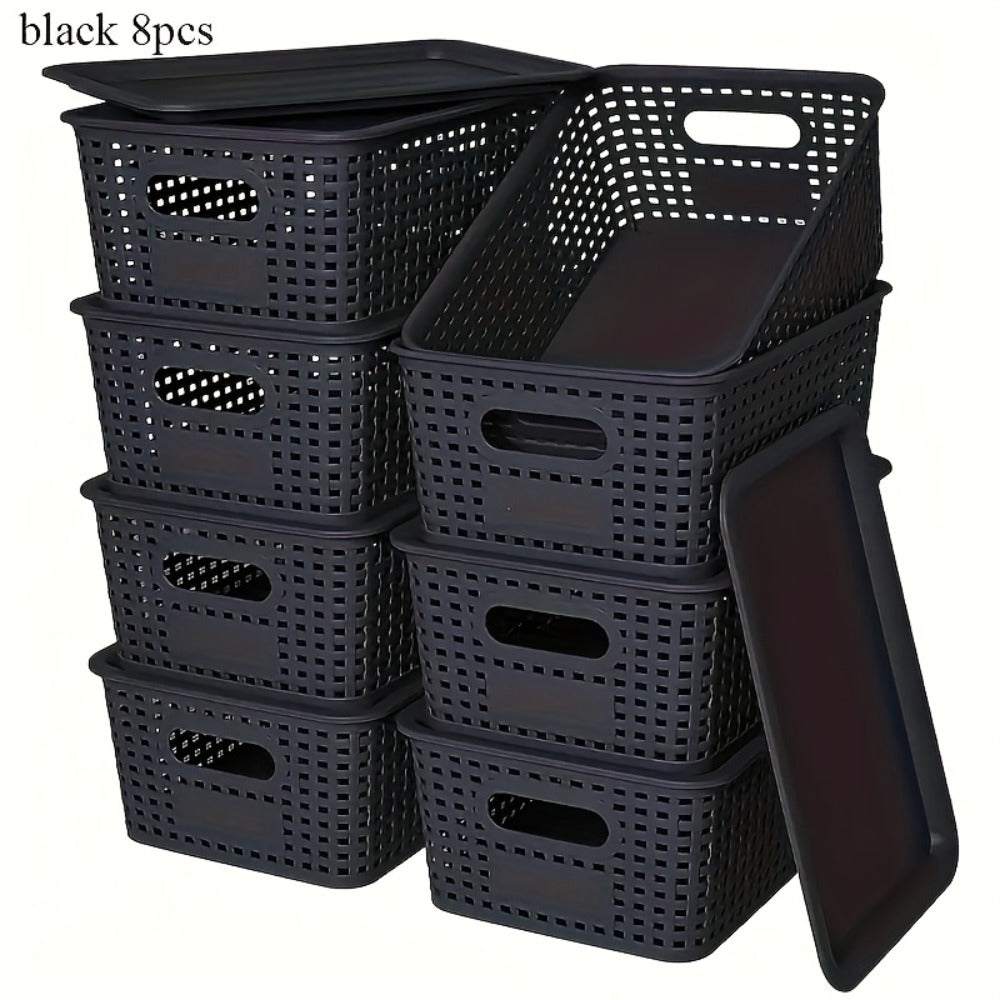 Storage Basket Set with Lids 8pcs ¨C Plastic Desktop Organizer Bins for Document Storage, Shelf Organization & Home Office ¨C Flip-Top Lid Baskets, White