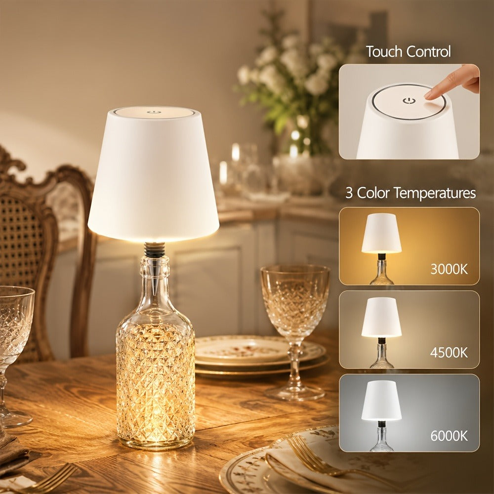 Rechargeable LED Bottle Lamp Table Lamp, 3 Color Temperatures, Touch Control Dimmable Bedside Light for Bedroom Dining Room Bar Desk ¨C Modern Minimalist Design