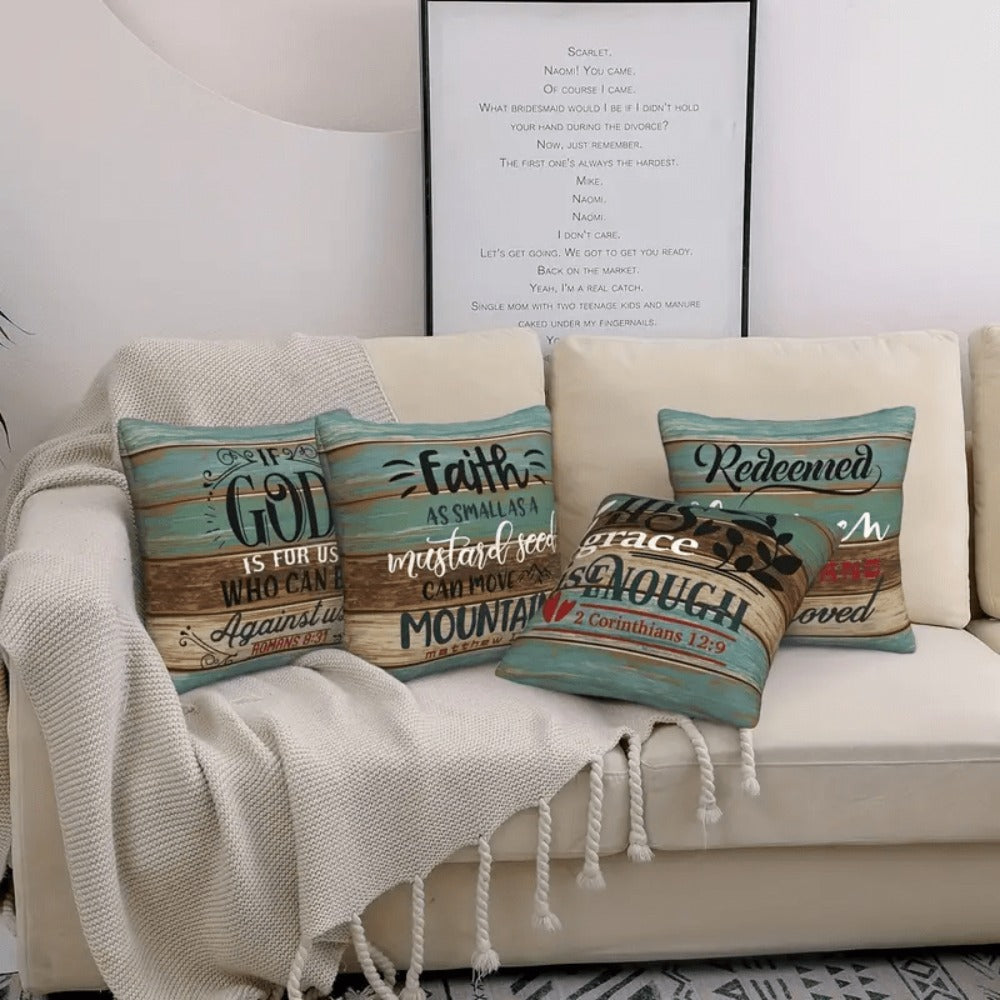 Throw Pillow Covers Scripture Quotes 4 Pack Decorative Linen Cushion Covers Inspirational Bible Verse for Sofa Couch Bedroom Living Room Home Decor 18x18 Inch No Insert