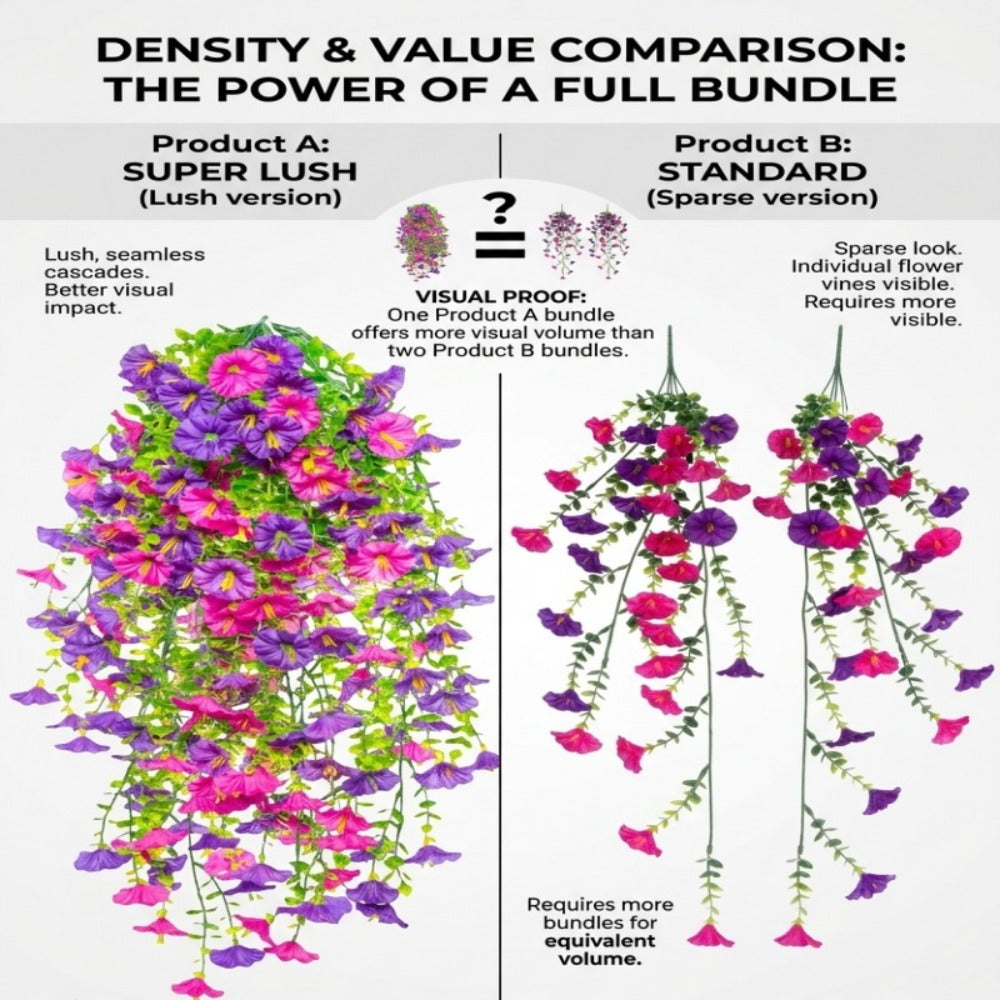 Artificial Rose Vine Hanging Garland 3pcs 216 Flowers - High-Density UV-Resistant Faux Rose Flower Vines with Realistic Roses & Foliage for Garden, Wedding, Porch, Terrace & Wall Decor, Multiple Colors