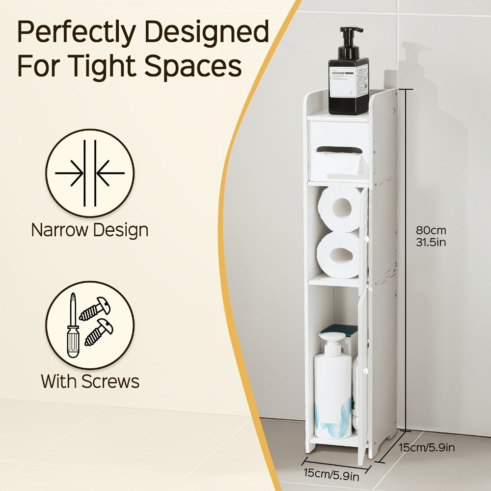 Slim Bathroom Storage Cabinet ¨C PVC Toilet Paper Holder & Organizer for Small Spaces, Easy Assembly, Multi-Room Use, Bedroom & Living Room