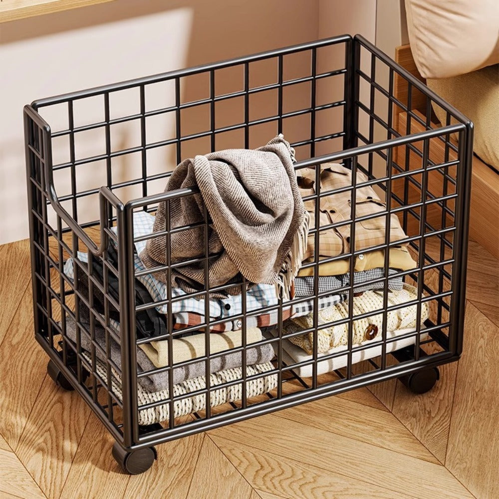 Rolling Metal Storage Basket with Wheels ¨C Multifunctional Wire Organizer Cart for Laundry Room, Bathroom, Kitchen & Closet, Open Shelf Bin, No Lid, Home Organization Storage Basket