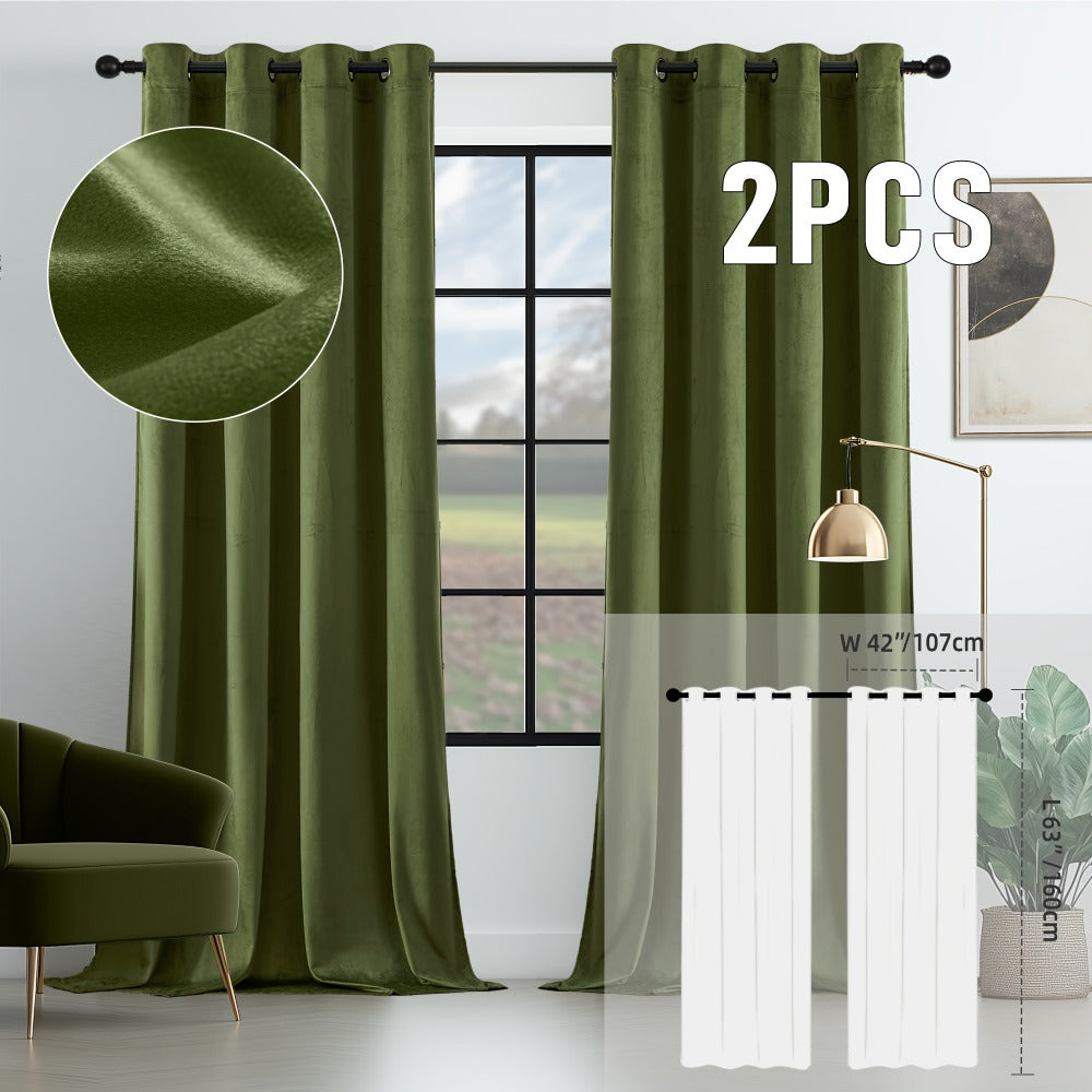 Velvet Room Darkening Curtains 2 Panels | Grommet Top Thermal Insulated Soundproof Blackout Curtains for Living Room Bedroom, Soft Solid Color Vintage Window Drapes