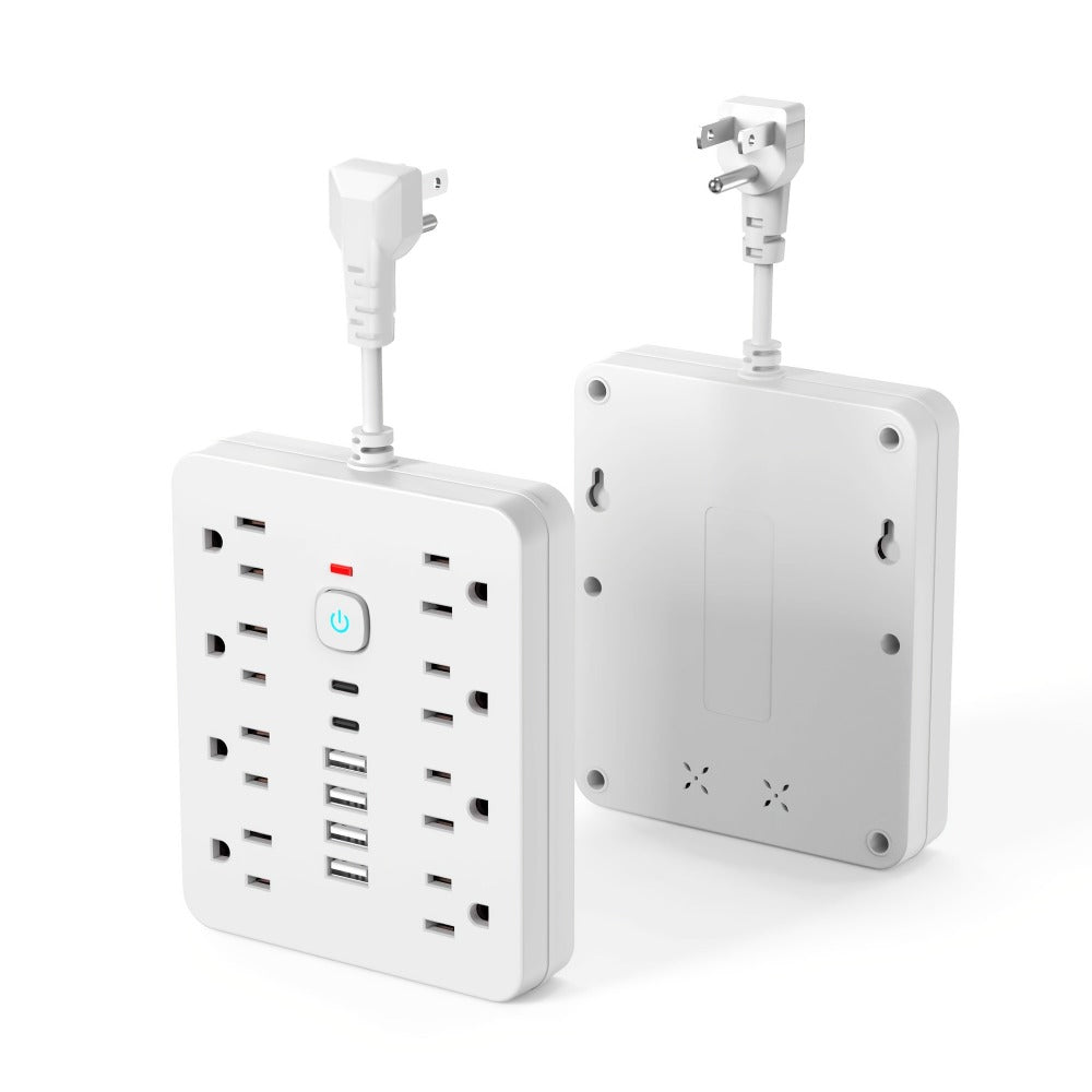 Power Strip Surge Protector 14-in-1 with 8 AC Outlets, 4 USB & 2 Type-C Ports ¨C Flat Plug Space-Saving Extension Cord, Compact Multi-Plug Outlet Expander for Home Office Desk & Kitchen