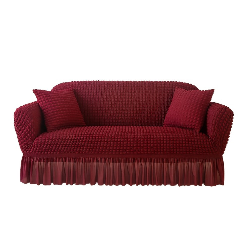 Stretch Seersucker Sofa Cover Solid Color Elastic Band Closure Machine Washable Slipcover for Armchair Loveseat 1 2 3 4 Seater - 8 Colors Home Wedding Decor