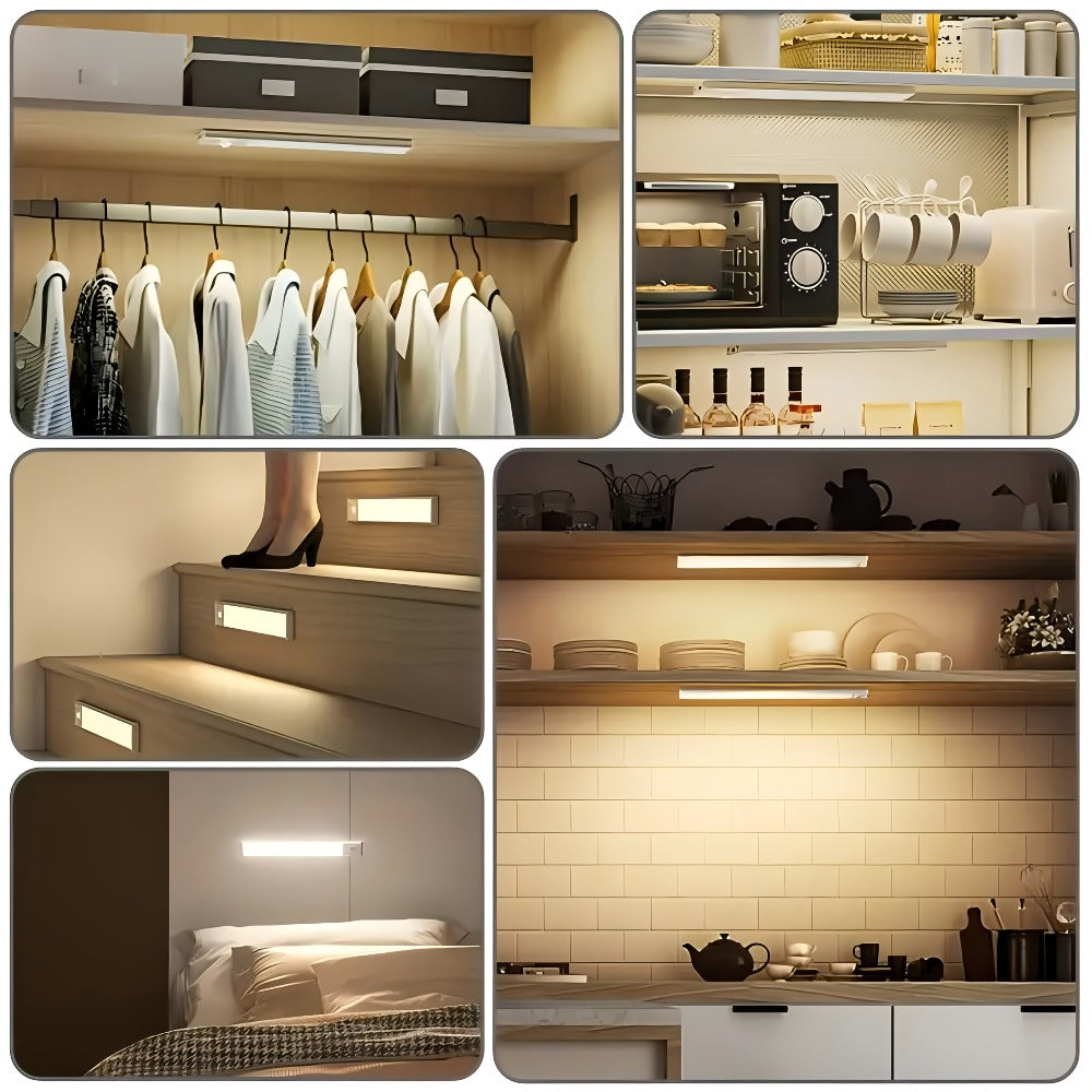 LED Motion Sensor Light USB-C Rechargeable 3 Color Temperatures Stepless Dimming Wireless Magnetic Under Cabinet Closet Night Light 1 2 4 Pack 20cm 30cm 40cm 50cm