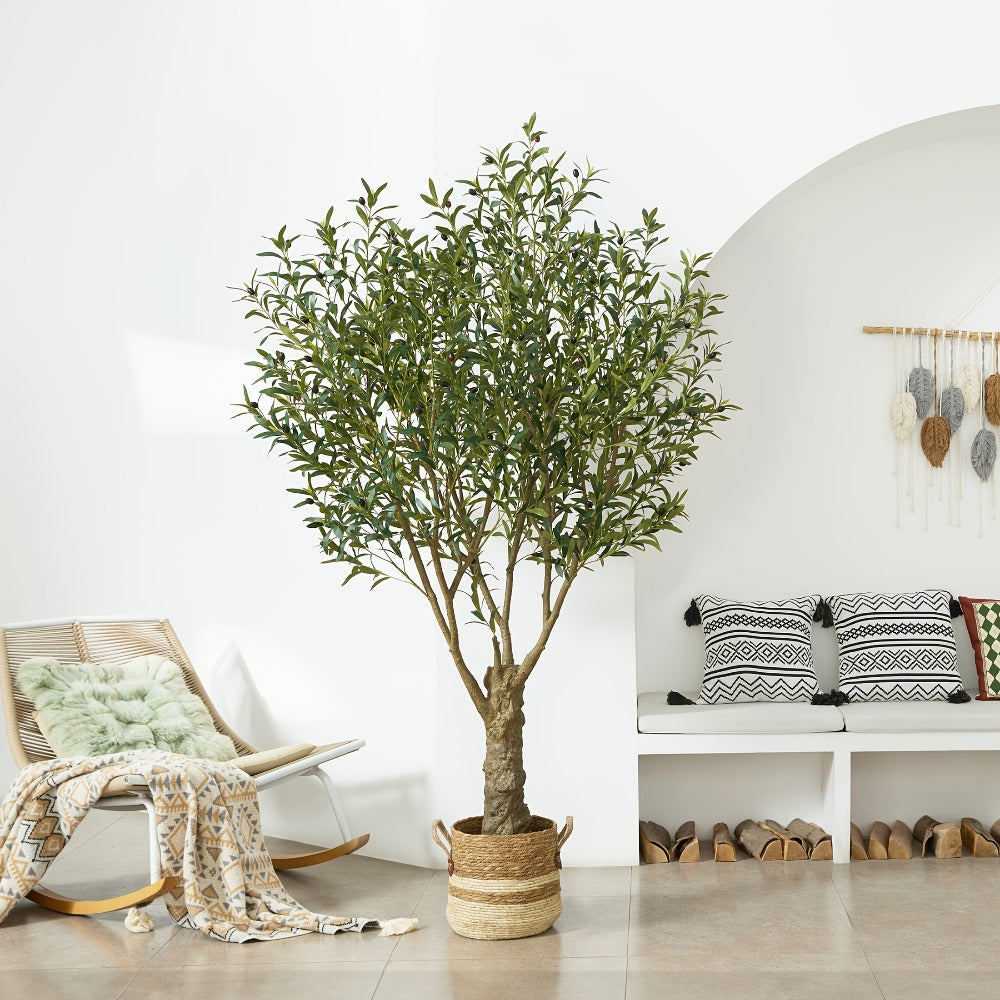 Artificial Olive Tree 5/6/7/8FT UV-Resistant Faux Olive Plant with Black Planter, Lifelike Silk Leaves, Mediterranean Indoor Outdoor Decor for Living Room Office Bedroom Patio