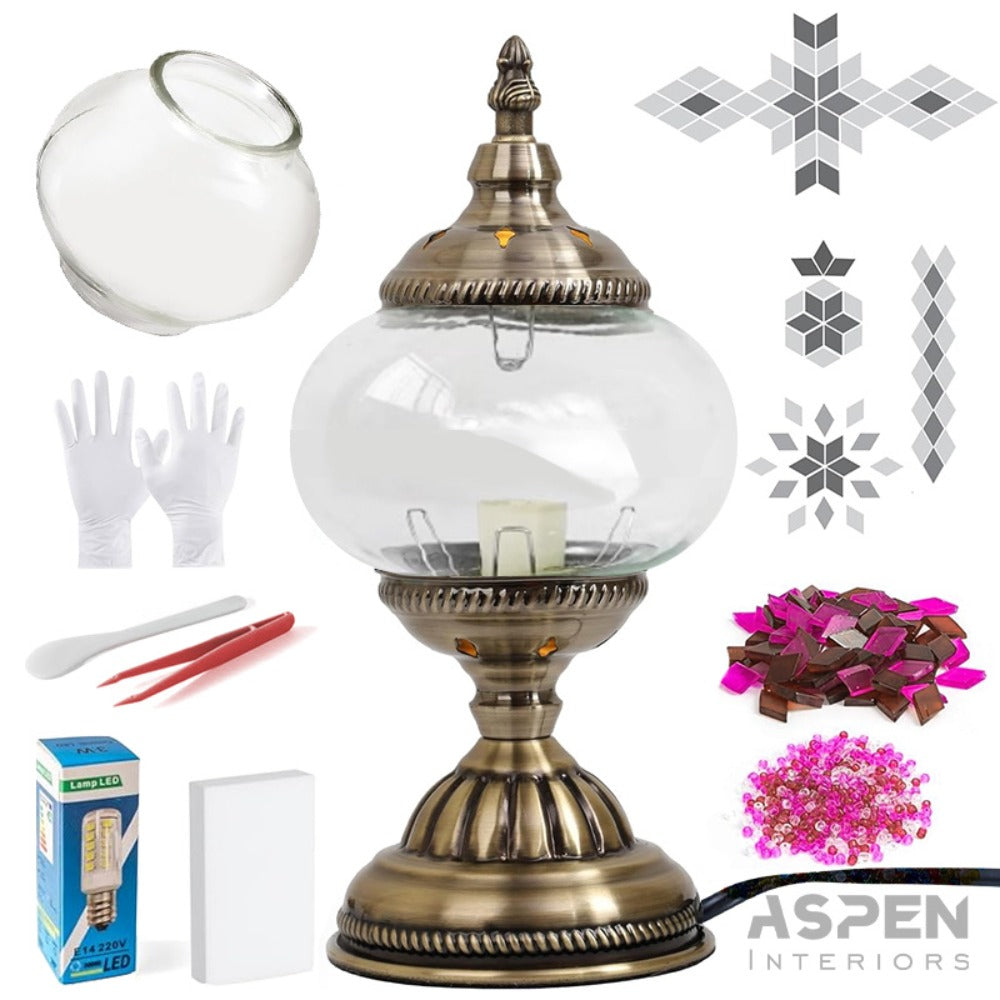 DIY Mosaic Lamp Kit Handmade Glass Table Lamp, Colorful Stained Glass Bedside Night Light with Antique Bronze Base, Decorative Desktop Lamp for Living Room, Bedroom & Home Decor (Multiple Colors)