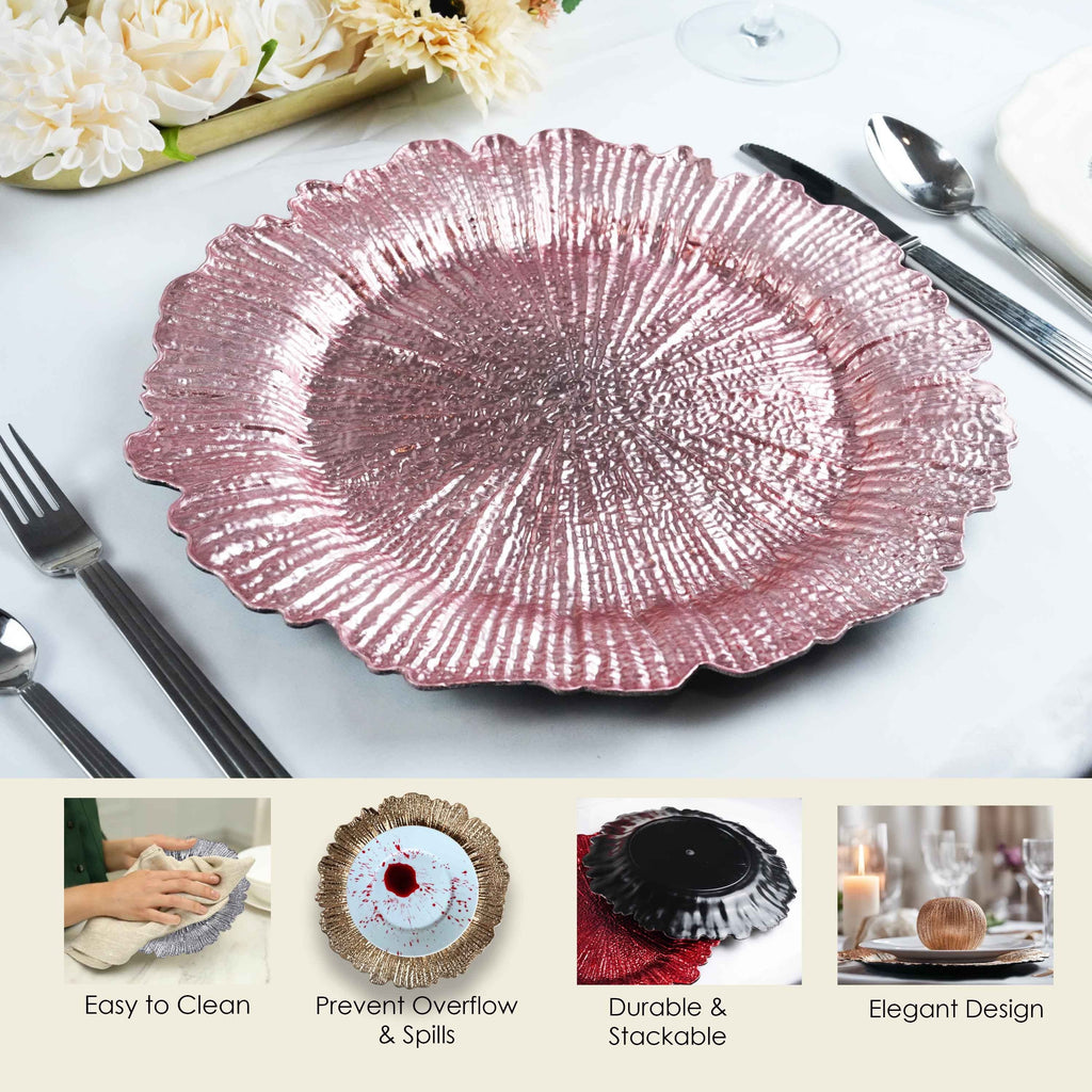 Charger Plates 13 Inch Set of 24 ¨C Floral Reef Design Decorative Dinner Plate Chargers for Wedding Table Setting Party Banquet Reception Decor Silver Rose Gold Red