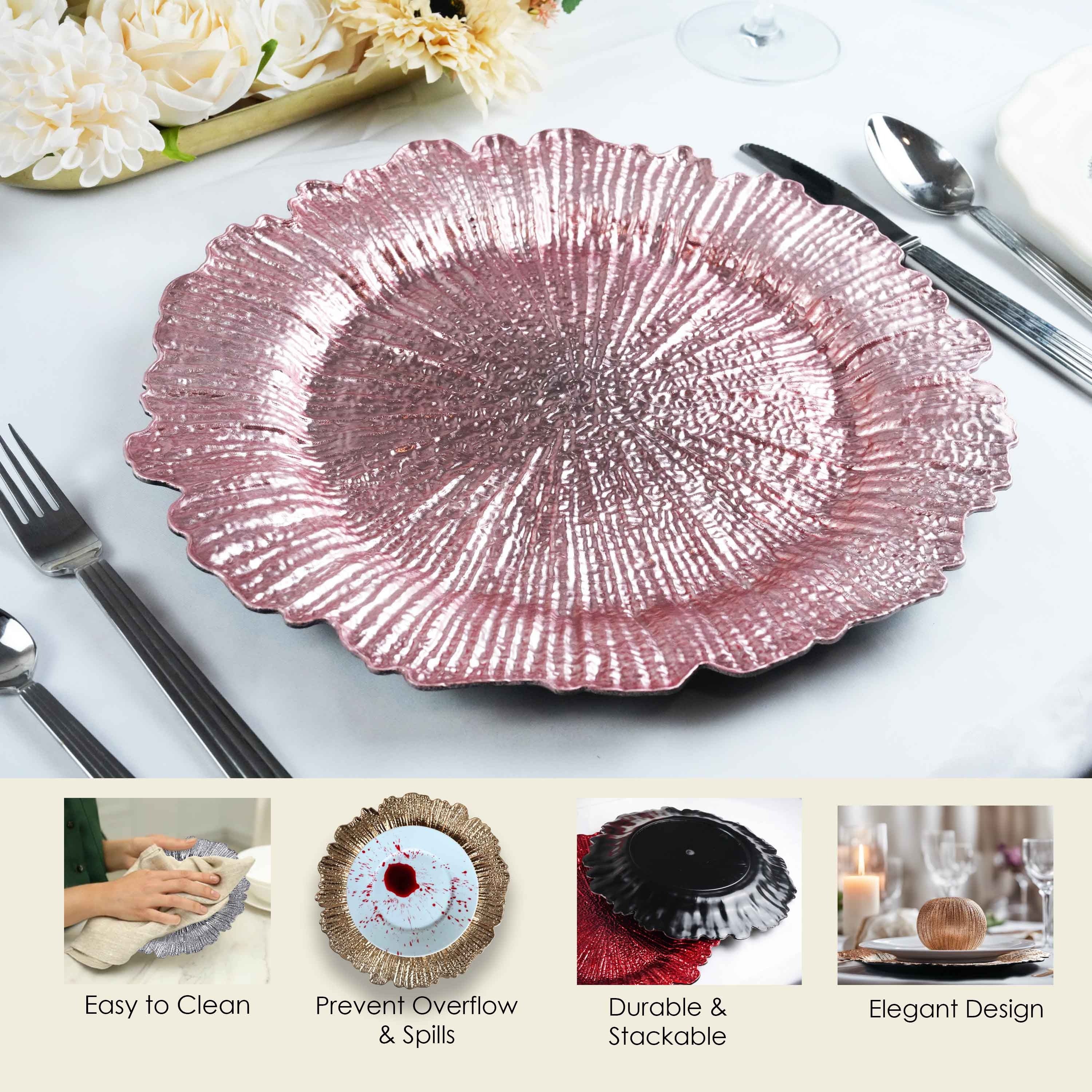 Charger Plates 13 Inch Set of 24 ¨C Floral Reef Design Decorative Dinner Plate Chargers for Wedding Table Setting Party Banquet Reception Decor Silver Rose Gold Red