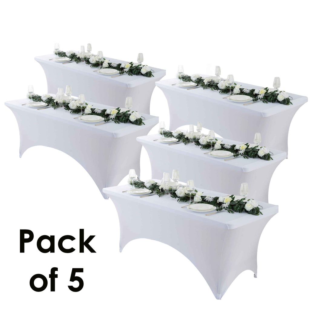 Spandex Tablecloth Stretch Table Cover Fitted Rectangle Table Cloth for Wedding Party Event 3/5pcs White Black