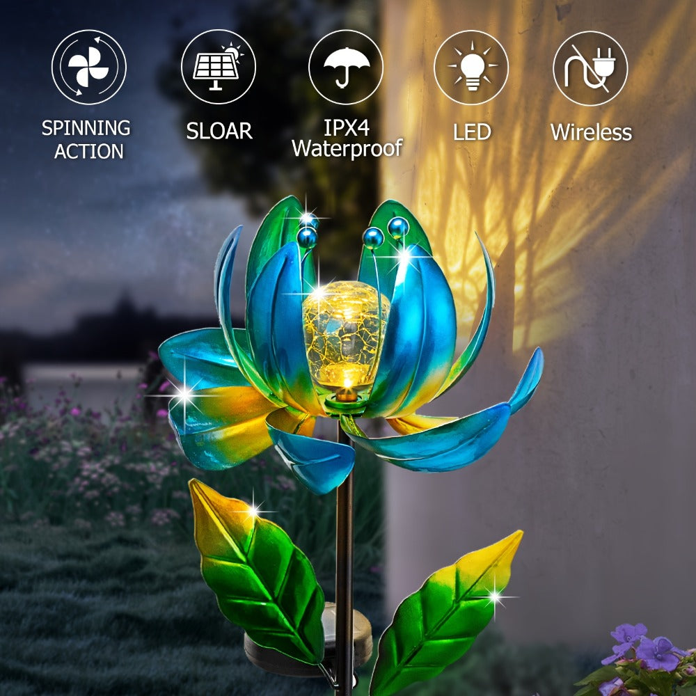 Solar Outdoor Windmill Light Rotating Garden Stake | Color Changing LED | Waterproof Solar Garden Light | Spinning Windmill Lamp for Patio Lawn Yard Pathway Decoration | Purple Blue