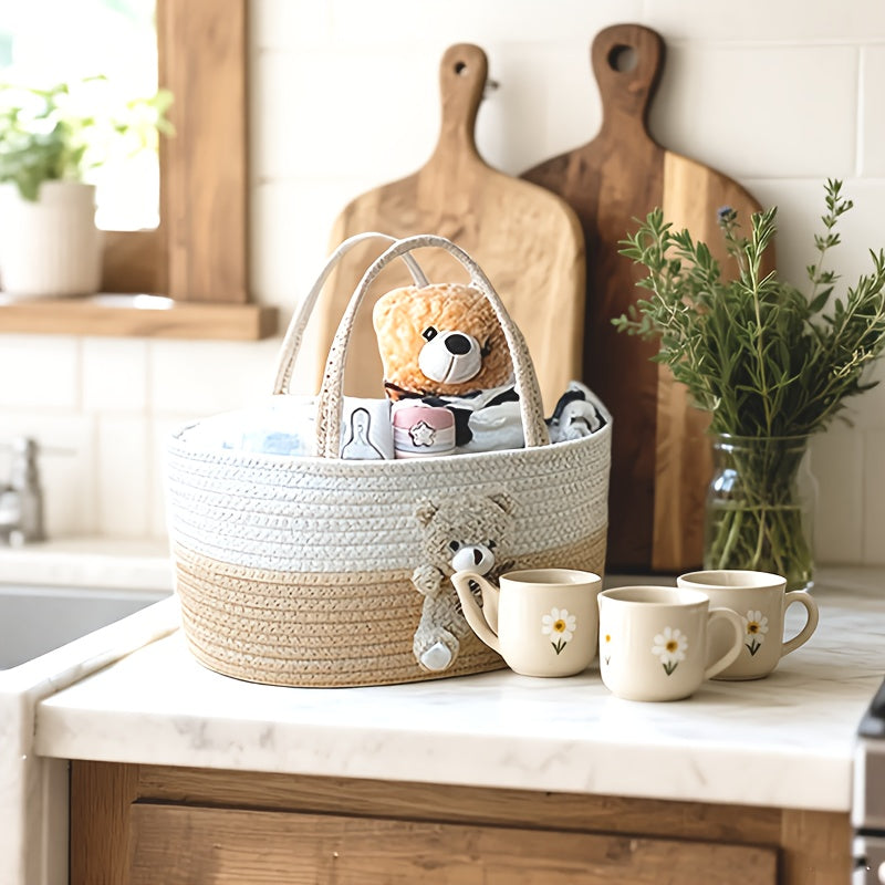 Cute Animal Woven Storage Basket ¨C Decorative Desktop Organizer for Remote Controls, Toys, Stationery & Small Items ¨C Bear, Bunny, Elephant & Giraffe Styles for Home, Nursery & Gift