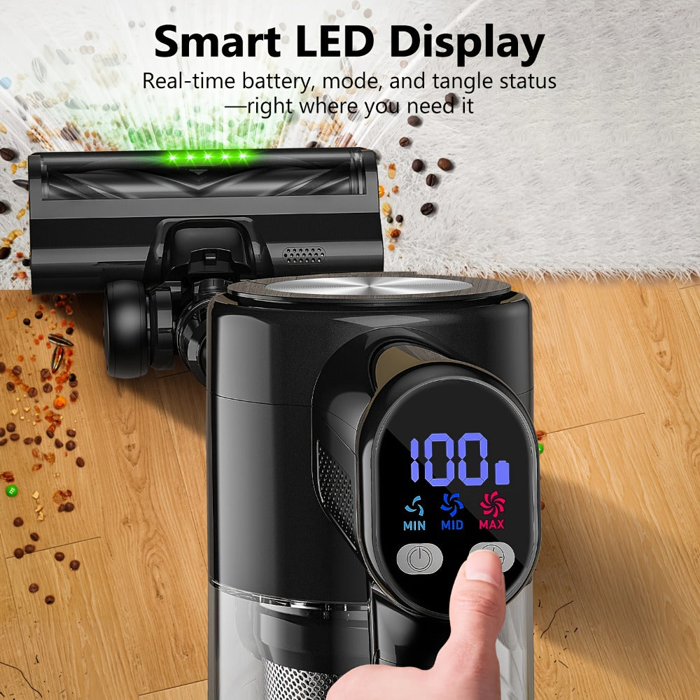Cordless Stick Vacuum Cleaner 45KPA 8-in-1 Lightweight with Anti-Tangle Brush Green Light Detection for Carpet Pet Hair Hardwood Tile Floor