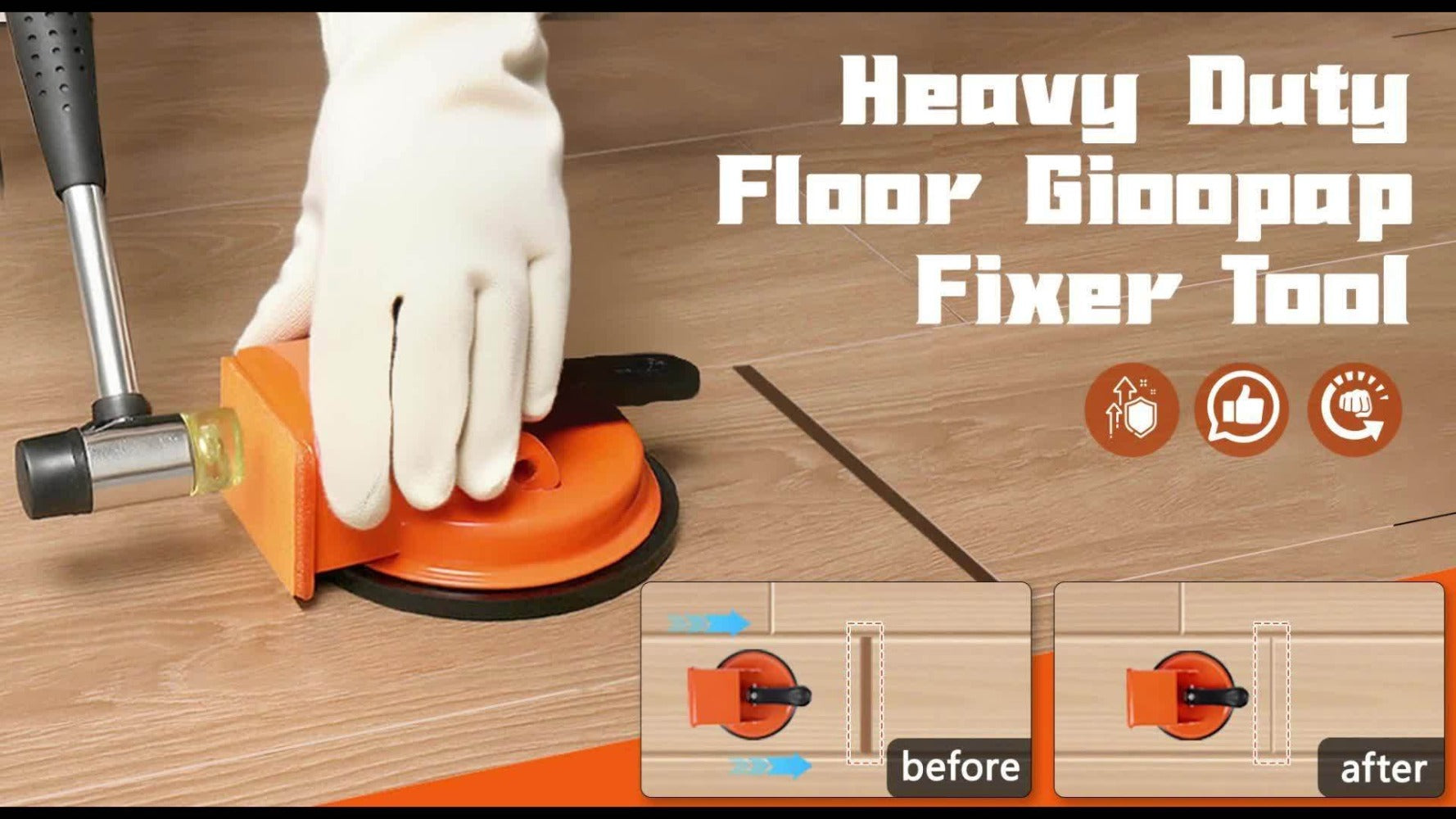 Floor Gap Fixer Tool with 4.84¡± Suction Cup, Laminate Floor Gap Repair Tool Kit for Vinyl Plank Hardwood Floors, Professional Plank Grabber with Metal Body & Felt Pad, Floor Installation Repair Tool