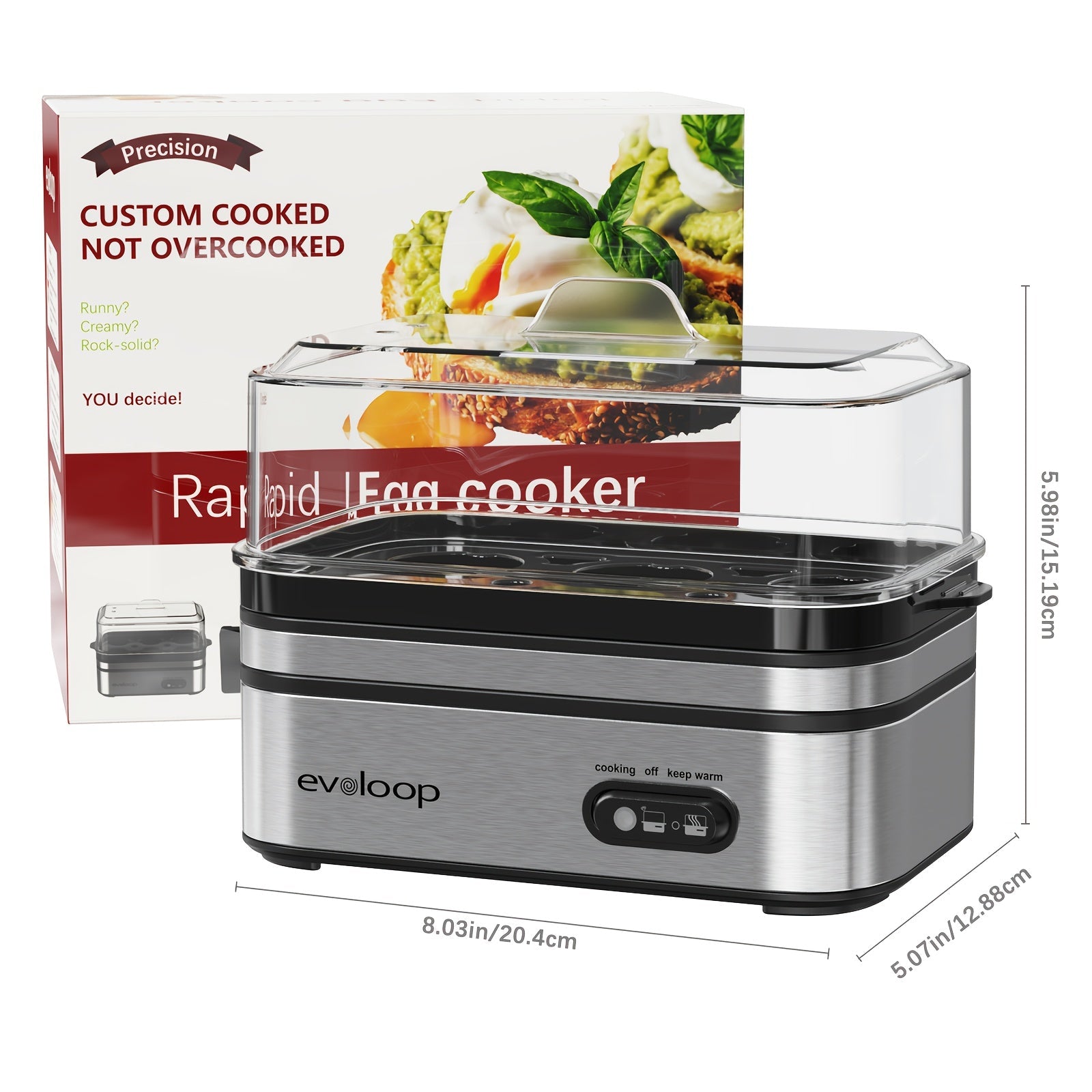 Electric Egg Cooker 6 Egg Capacity Rapid BPA Free Stainless Steel 400W for Hard Boiled Poached Scrambled Eggs Omelets Auto Shut Off Kitchen Appliance Green Wood Silver