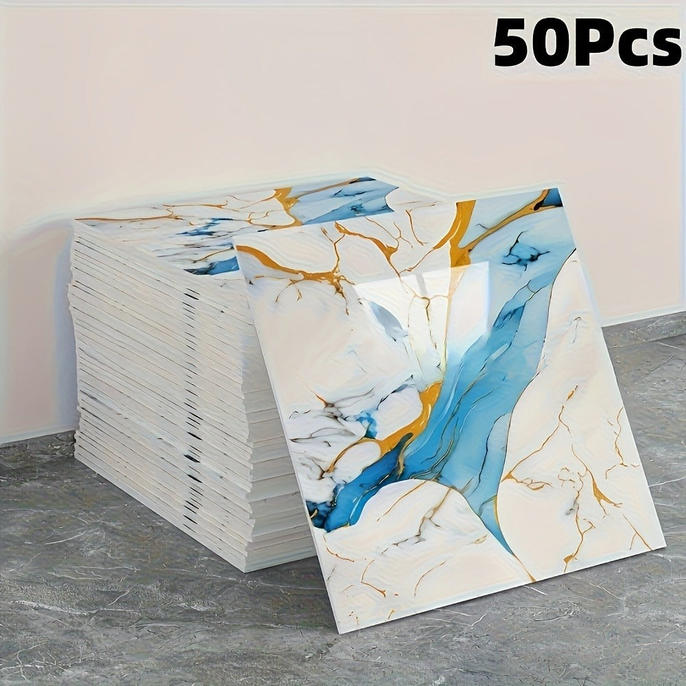 Peel and Stick Wall Tile Stickers Marble Pattern Self-Adhesive Waterproof Glossy Wallpaper 50/100Pcs for Kitchen Bathroom Living Room Home Decor