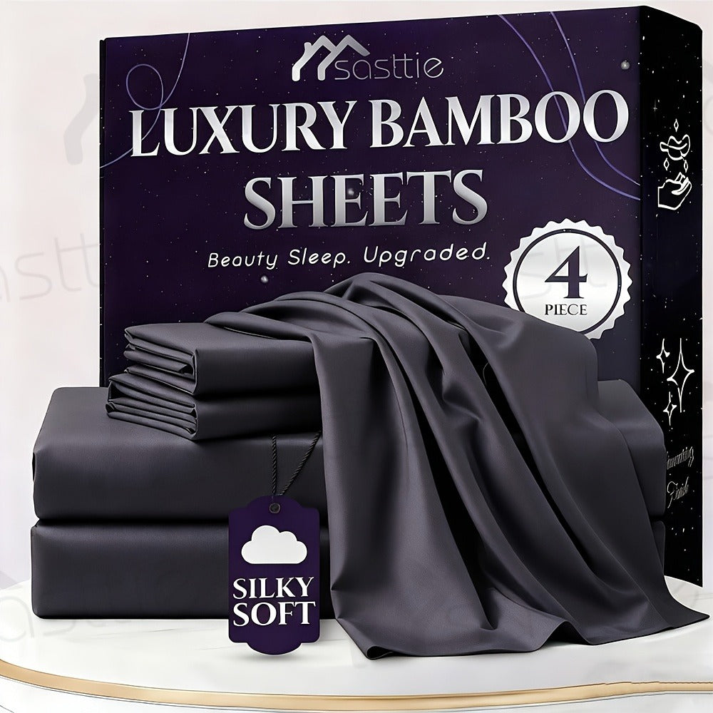 Fitted Sheet Bamboo Blend Deep Pocket Breathable Bed Sheet Set with Pillowcase