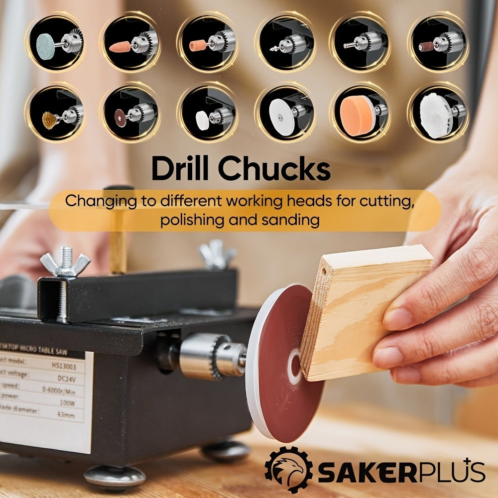 SakerPlus Mini Table Saw - 120/136pcs Multifunctional Portable All-in-One Machine, 7-Speed Adjustable, Cutting Sanding Carving Drilling for Metal, Wood & Aluminum, DIY Power Tool Gift for Men