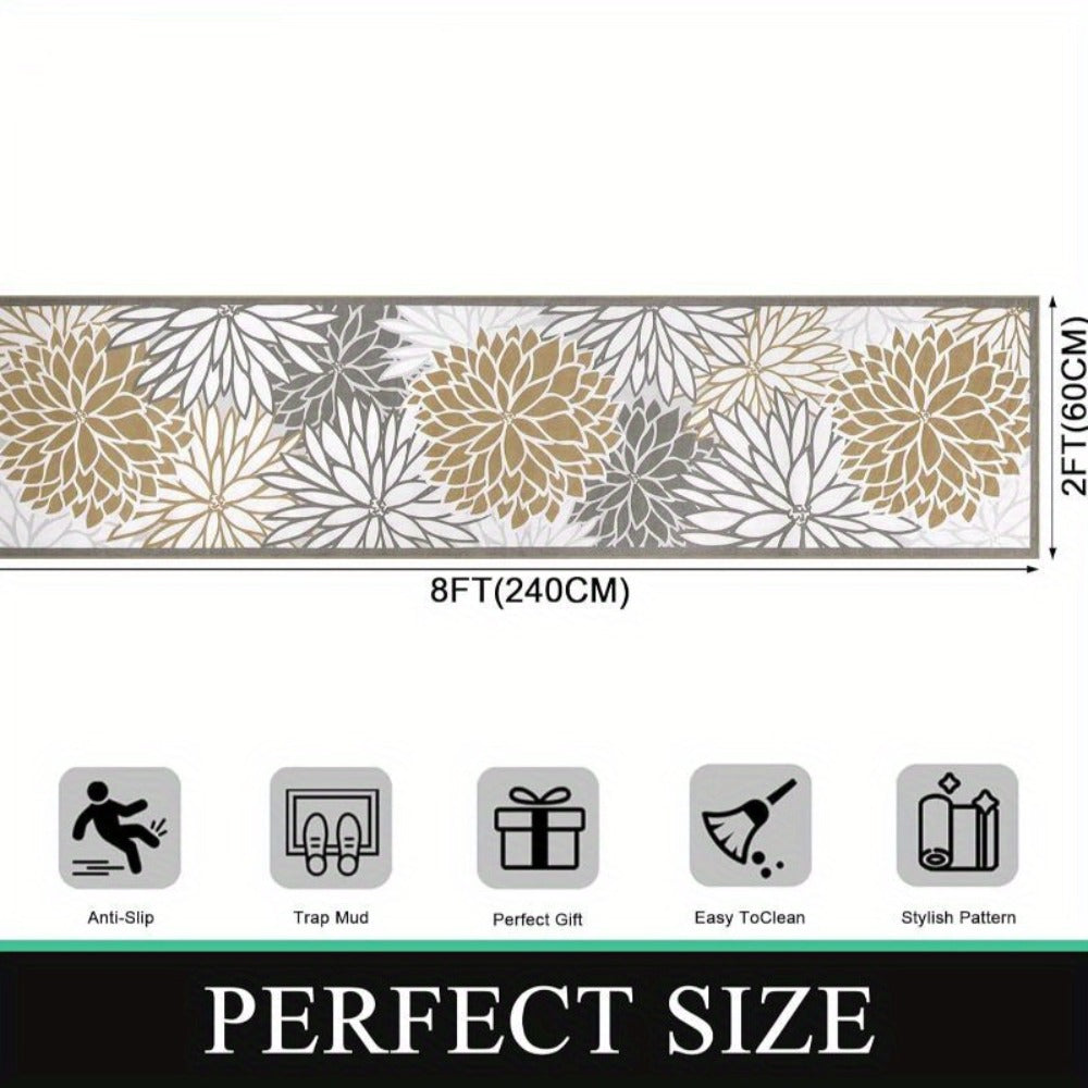 Floral Medallion Runner Rug Non-Slip Machine Washable ¨C Low-Profile Hallway Carpet for Entryway, Laundry Room & Bathroom ¨C Brown & Grey, 2x6, 2x8, 2x10 Ft