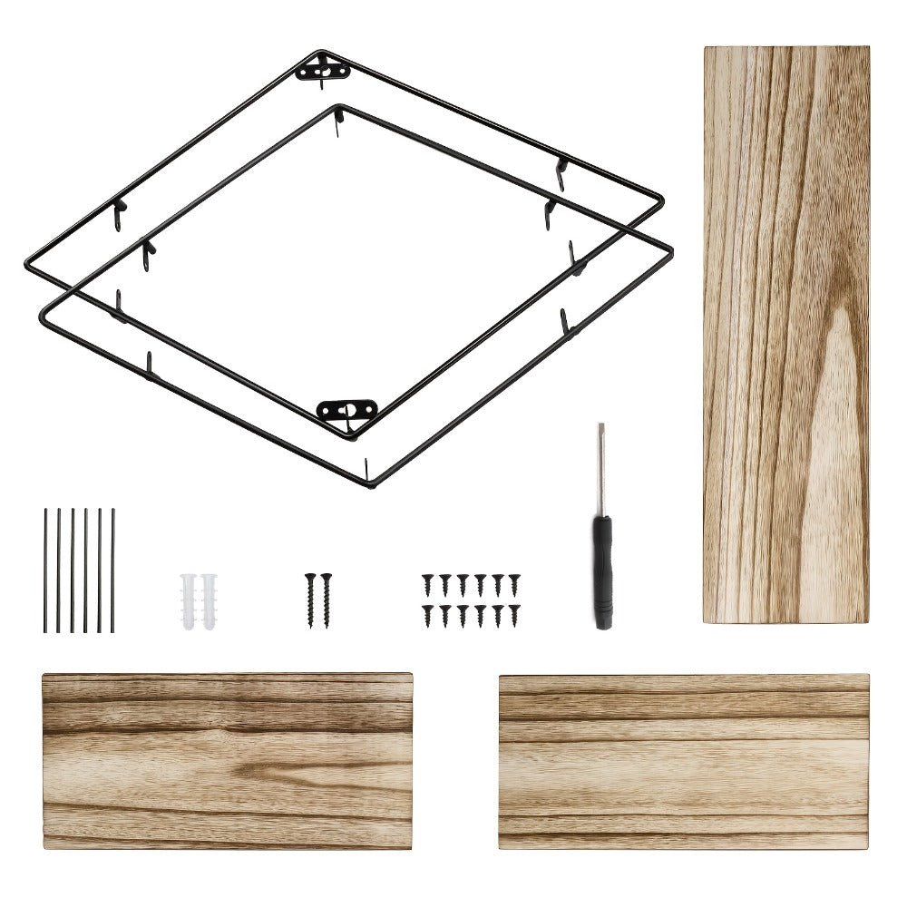 Geometric Diamond Wall Shelf 3-Tier Metal Wire & Wood Floating Shelves | Industrial Style Display Shelf for Living Room Kitchen Bedroom