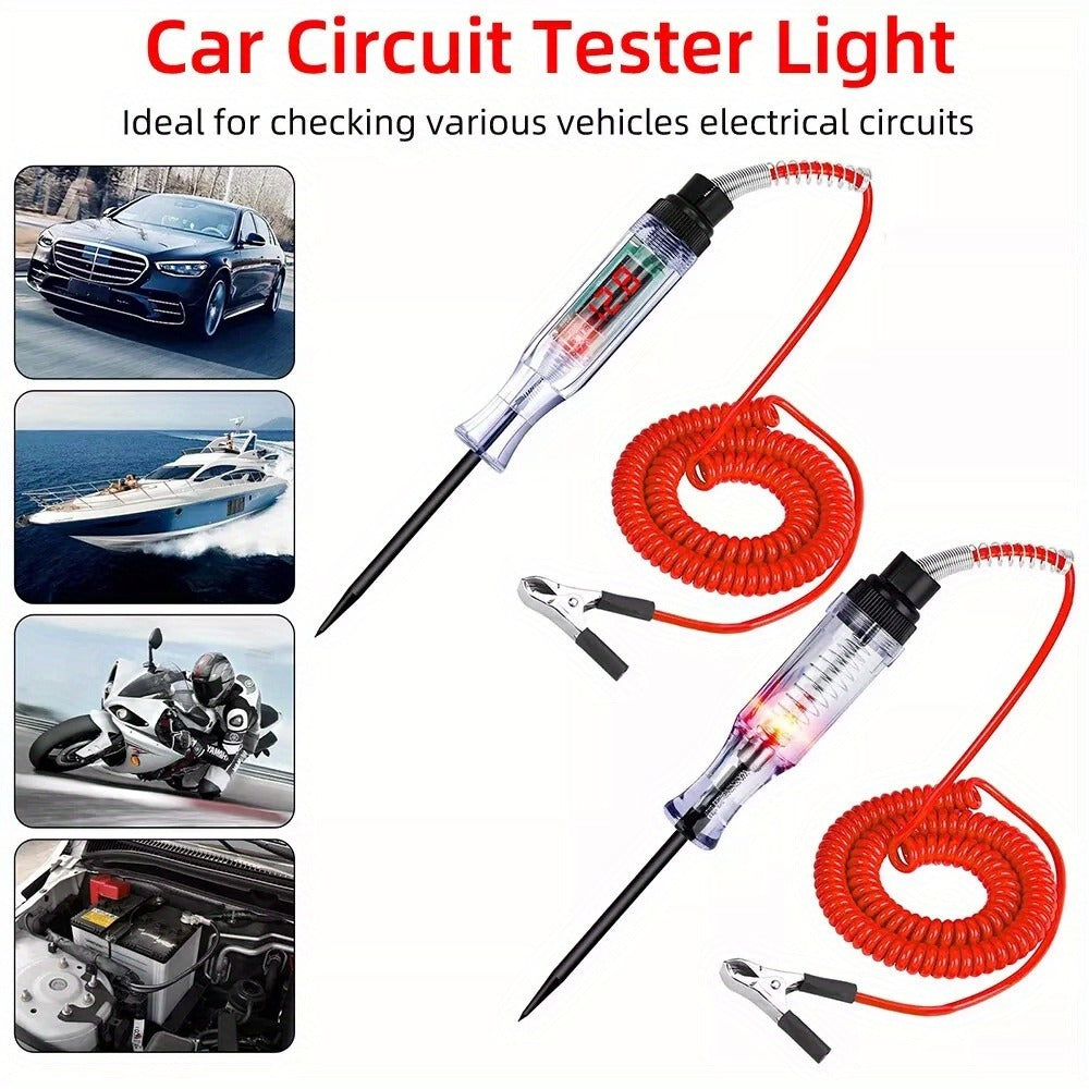 Circuit Tester Pen 2 Pack 6-24V Digital Electric Voltage Tester Automotive Test Light for Car Truck Sensor Battery Fuse Testing ABS Insulated 270cm Spring Wire