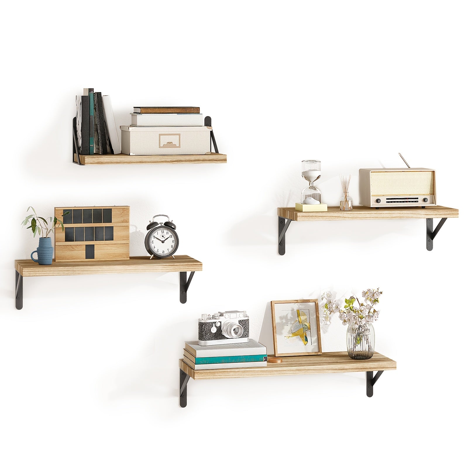 Floating Shelves Wall Mounted 4-Pack ¨C Decorative Wall Shelves for Bedroom, Living Room, Bathroom & Plants, Home Storage Display Shelf for Books, Decor & Accessories, 4 Color Options