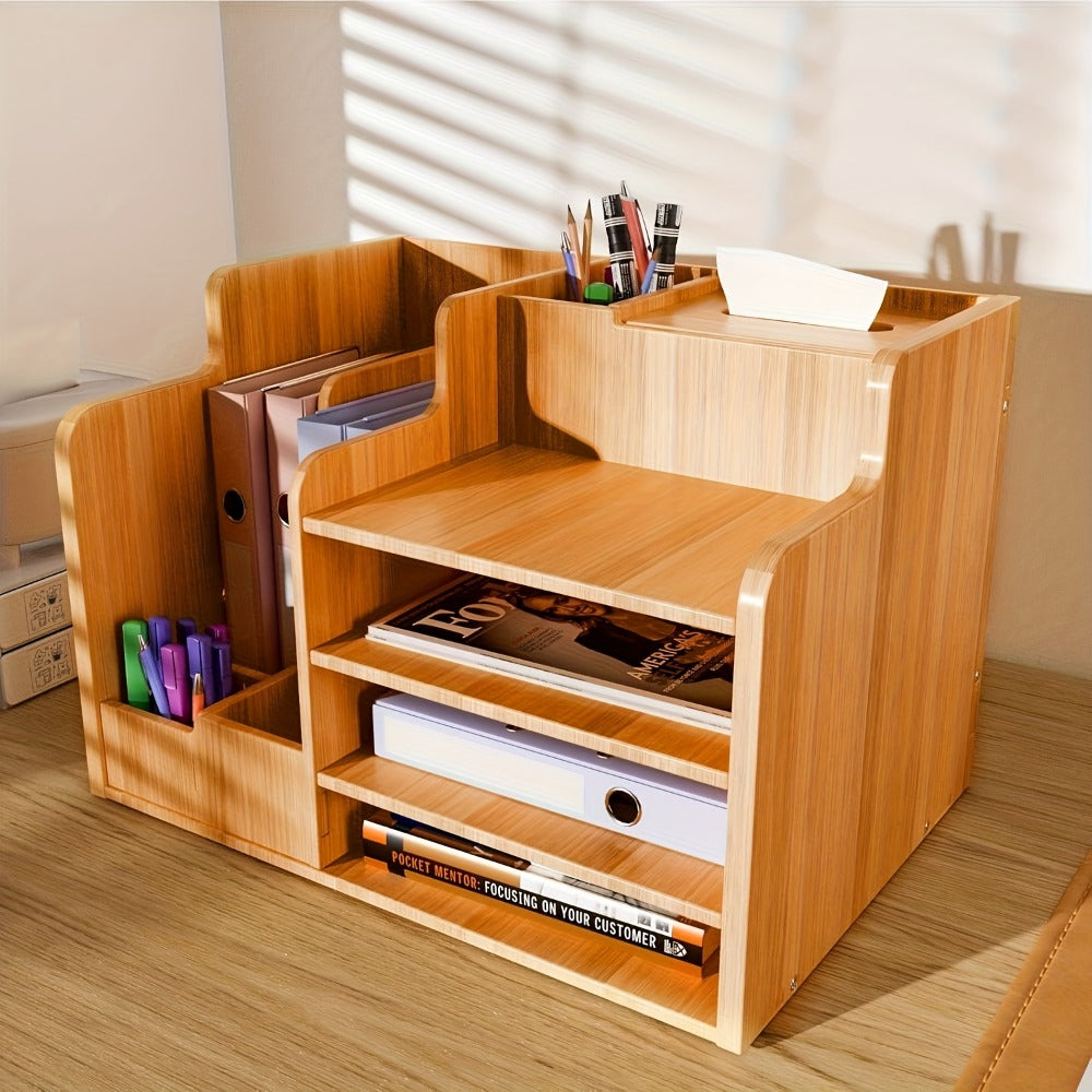 Wooden Desk Organizer for Office, Stackable Paper Tray File Holder for Home Office School, Desktop Document Sorter