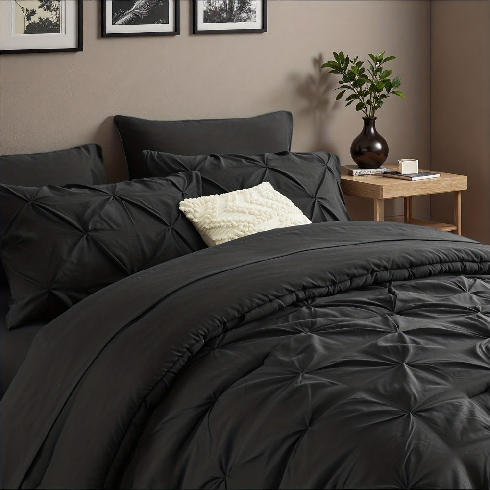 Comforter Set Luxurious Pleated 5/7pcs Bed in a Bag | Soft Plush Fiber Fill, Year-Round Warmth - Quilted Comforter, Flat & Fitted Sheet, Pillowcases & Shams, Complete Bedding Set Twin Full Queen King
