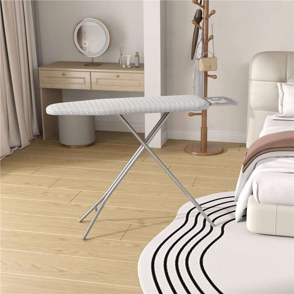 Ironing Board Full Size Adjustable Height Foldable Iron Board with 4-Leg Stand 4-Layer Thick Pad Iron Rest Safety Lock for Home Dorm Laundry Room