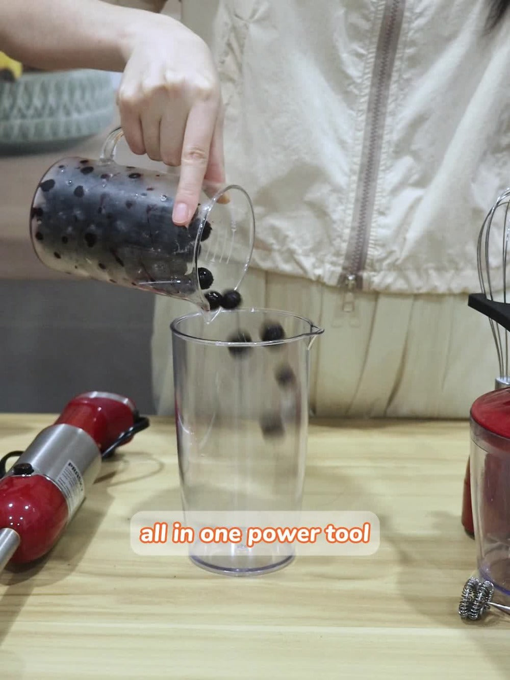 Immersion Blender 5-in-1 Handheld Mixer | Heavy Duty Motor | Whisk Meat Chopper Measuring Cup Attachments | Stick Blender for Soups Smoothies Sauces | Kitchen Hand Blender Red Black
