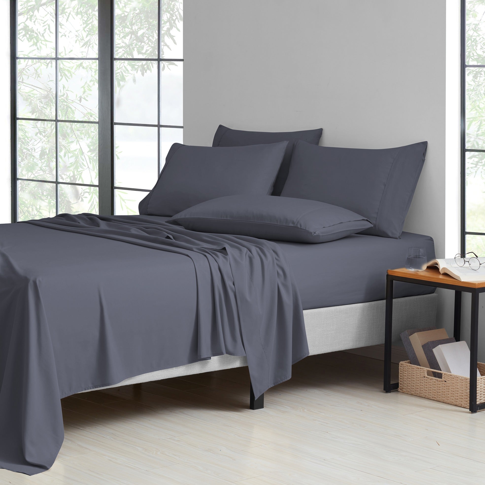 Bamboo Sheet Set 6 Piece Cooling Bed Sheets with Deep 16 Inch Pockets - 2000 Thread Count Microfiber Bamboo Blend Fitted Flat Sheets Pillowcases Twin Full Queen King Cal King