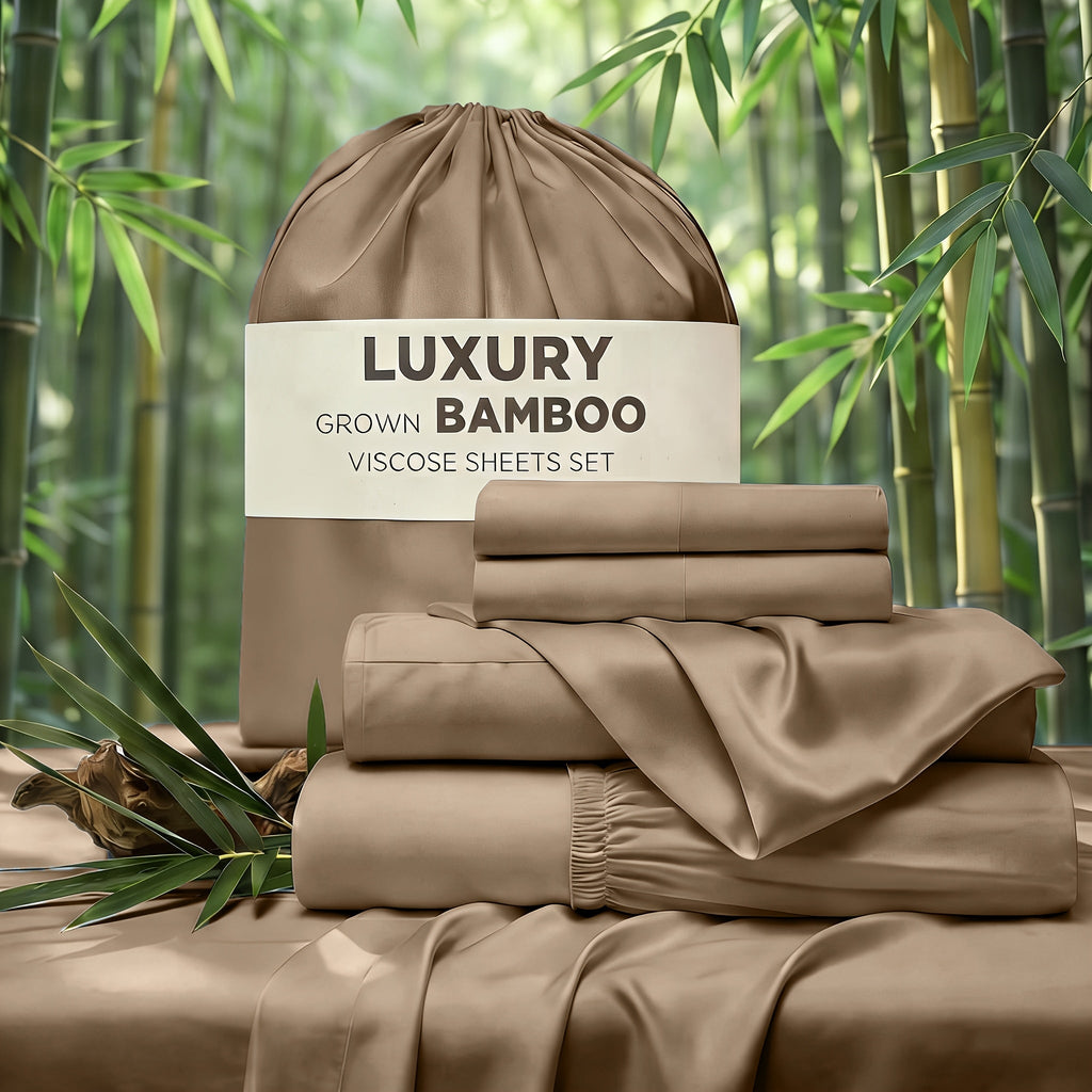 Cooling Bed Sheet Set 4 Piece Bamboo Rayon Deep Pocket Twin Full Queen King Extra Soft Wrinkle Fade Stain Resistant Hotel Luxury Pillowcase Bedroom Decor