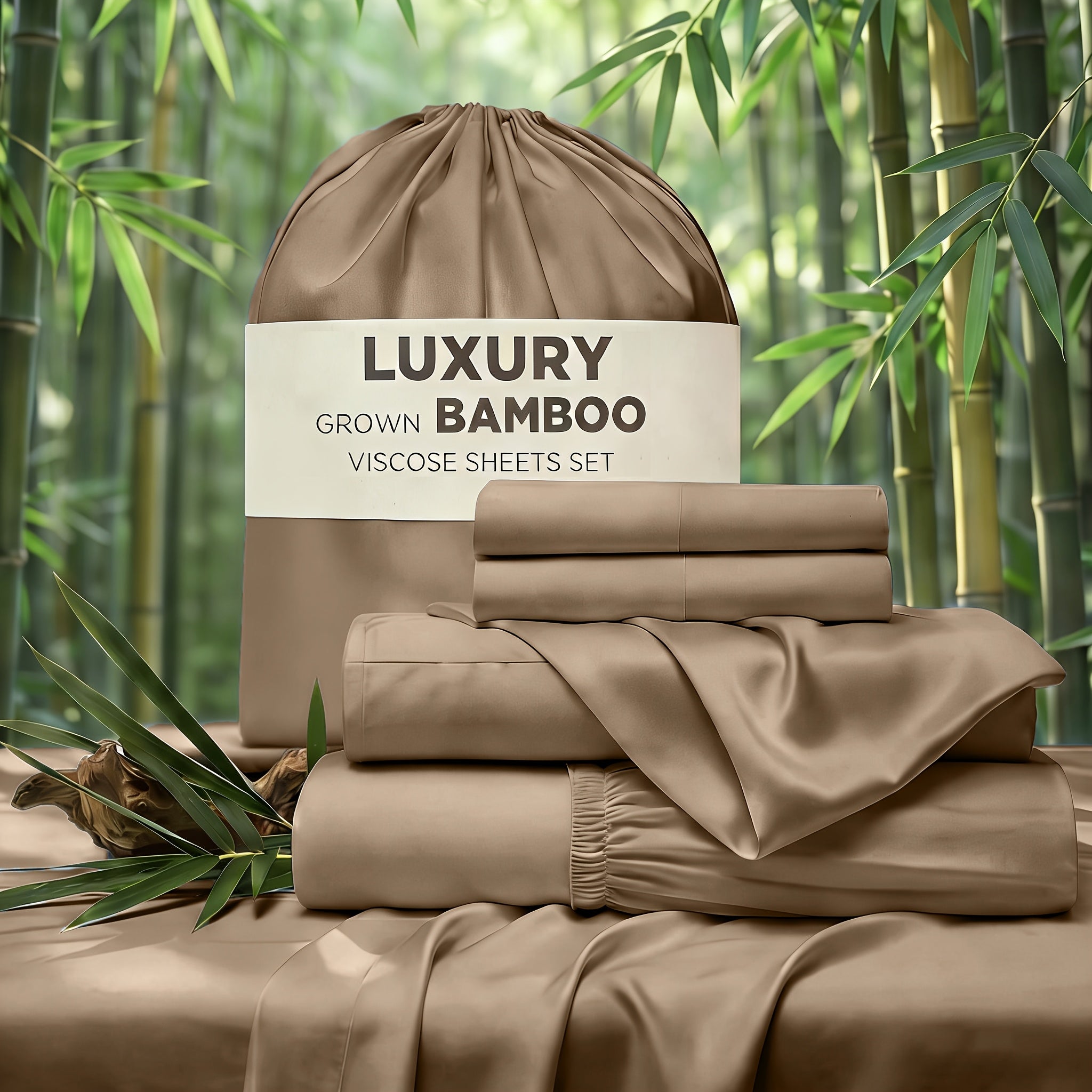 Cooling Bed Sheet Set 4 Piece Bamboo Rayon Deep Pocket Twin Full Queen King Extra Soft Wrinkle Fade Stain Resistant Hotel Luxury Pillowcase Bedroom Decor