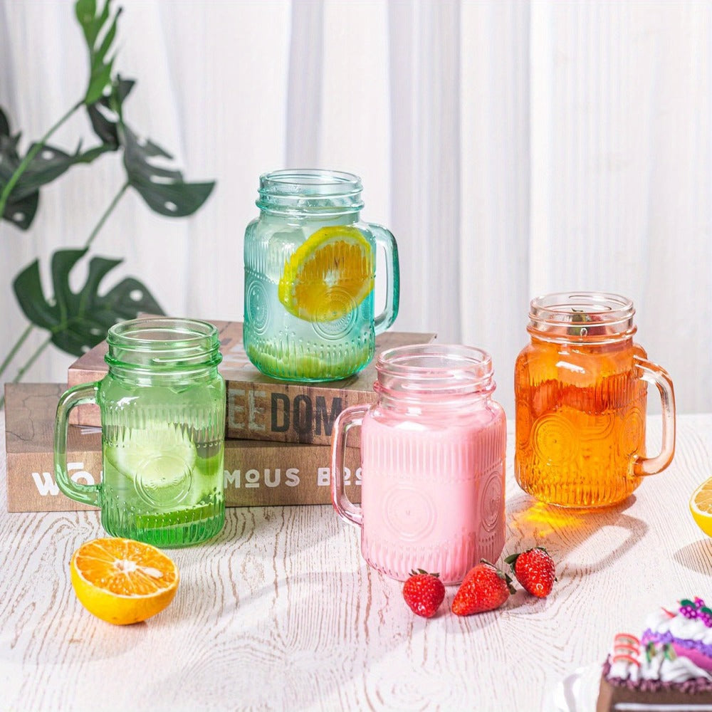 Mason Jars with Handle 6-Pack 16oz Colored Vintage Drinking Jars for Party BBQ Picnic Dishwasher Safe Vibrant Multicolor