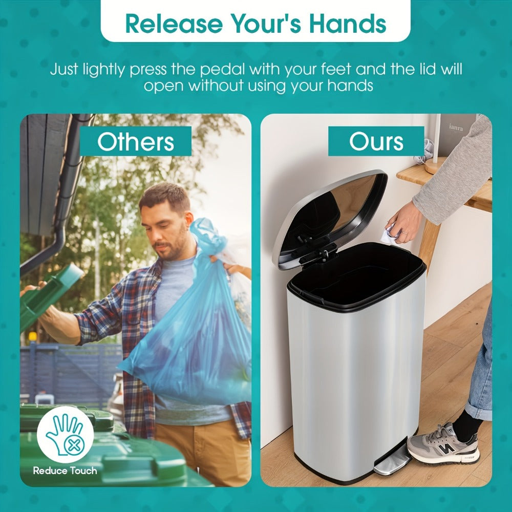 Stainless Steel Trash Can with Pedal & Removable Inner Bucket Fingerprint-Proof Kitchen Garbage Can with Hinged Lid ¨C 5L / 30L / 50L / 13 Gallon for Kitchen, Home & Office