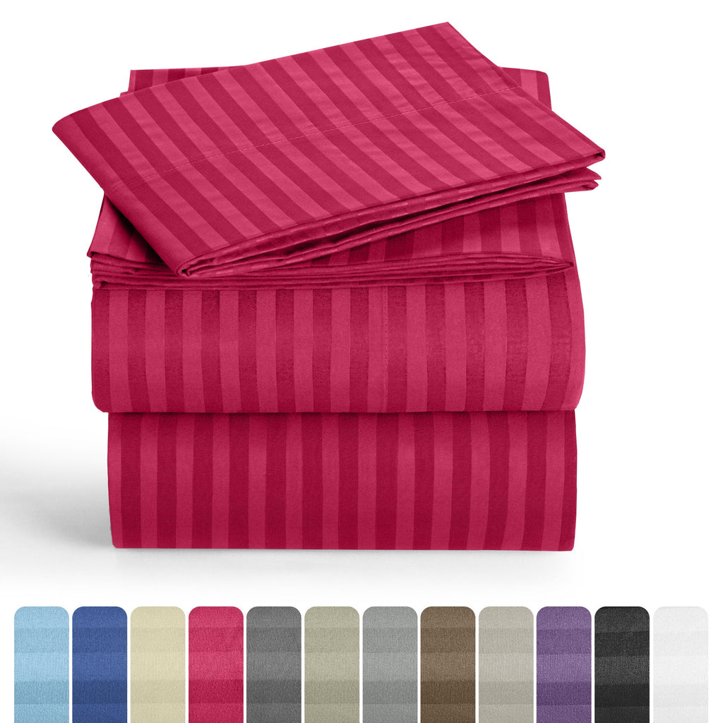 Bed Sheets Set 4/3 Piece Striped - Deep Pocket Fitted Sheet, Soft Breathable Cooling Microfiber Bedding with Pillowcases, Wrinkle Fade Stain Resistant, Hotel Luxury Quality for All Bed Sizes