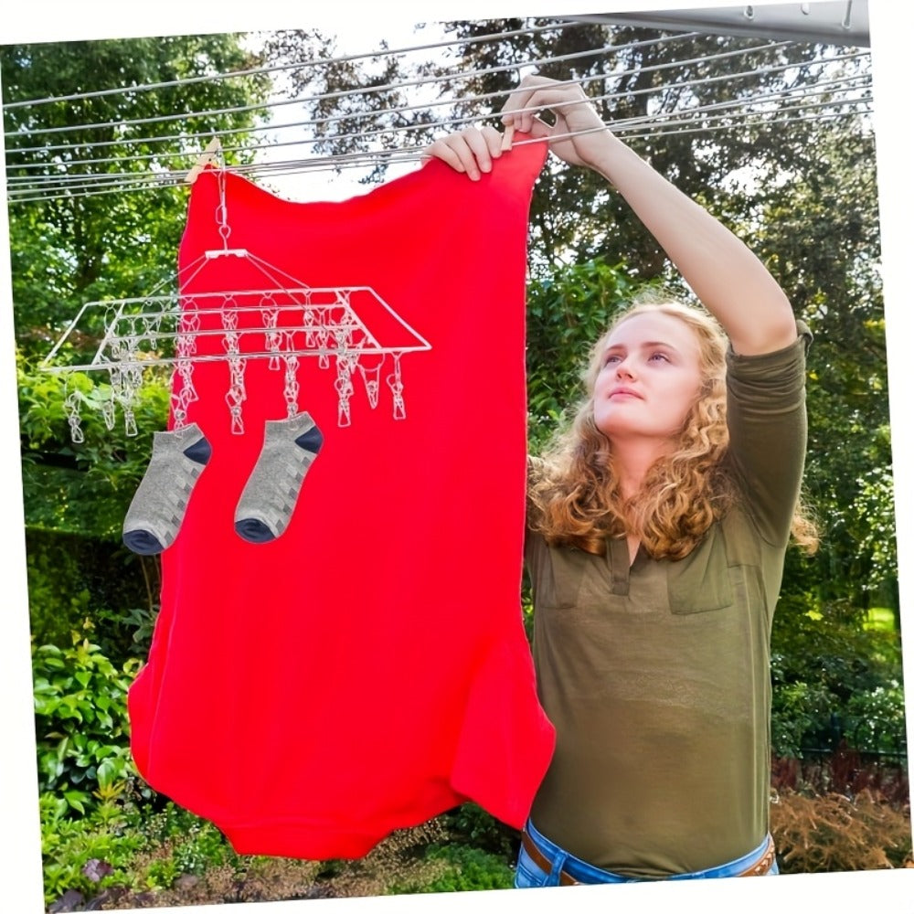 Clothes Drying Rack with Clips Stainless Steel Laundry Hanger Windproof Skidproof Multi-Clip Sock Underwear Dryer for Home Bedroom Balcony ¨C 30/40/50 Clips